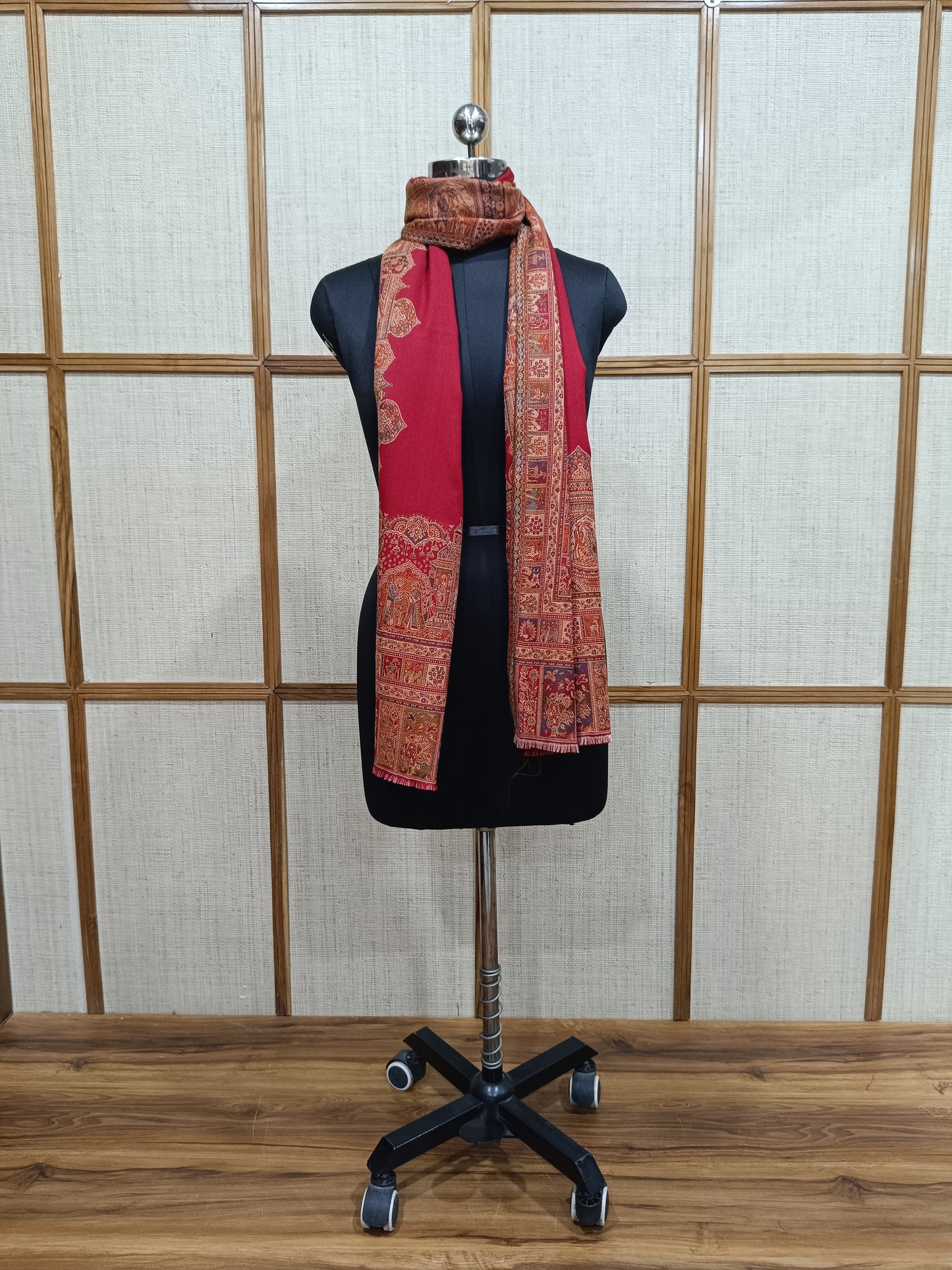 Pashloom red, beige 1 semi wool couple shawl set for wedding and festive gifting, product image 10