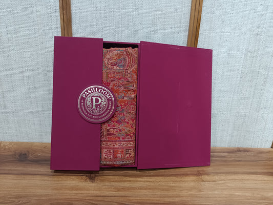 Pashloom baby pink, reddish pink, black, red semi wool couple shawl set for wedding and festive gifting, product image 1
