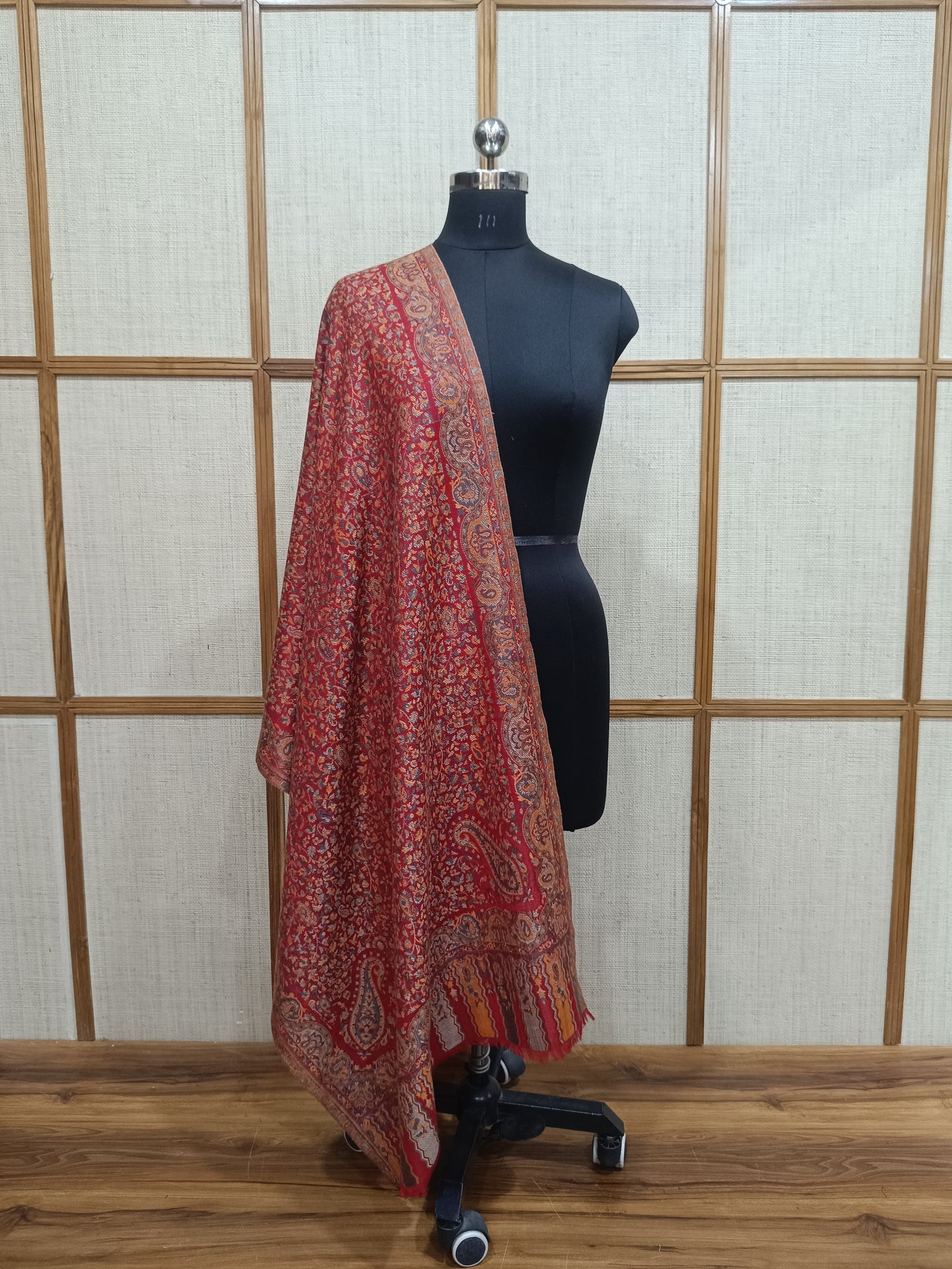 Wedding Red Kaani Weave Wool Stole – Traditional Floral Paisley | Pashloom™
