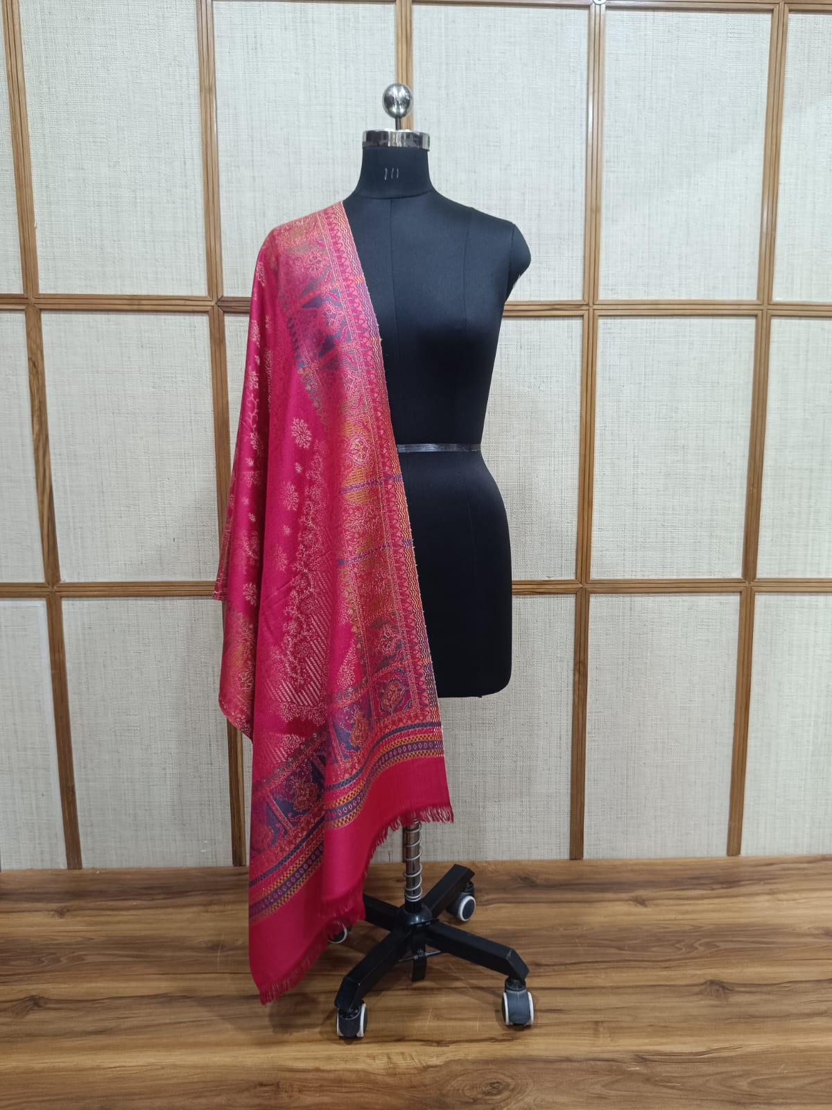 Pashloom hot pink, silver, white semi wool couple stole set for wedding and festive gifting, product image 8
