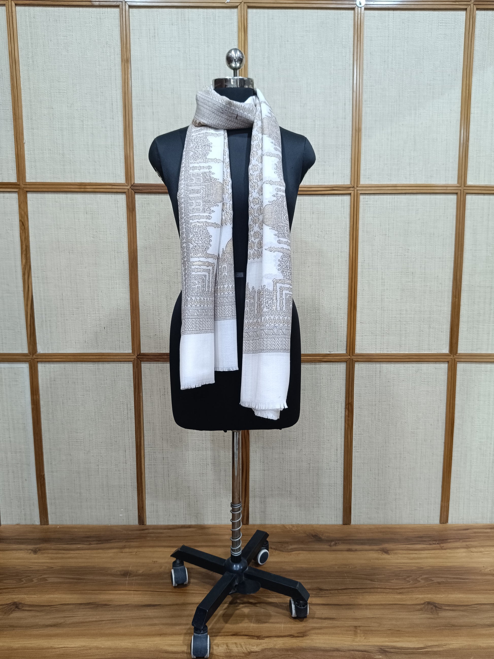 Pashloom white, black, cream semi wool couple shawl set for wedding and festive gifting, product image 8