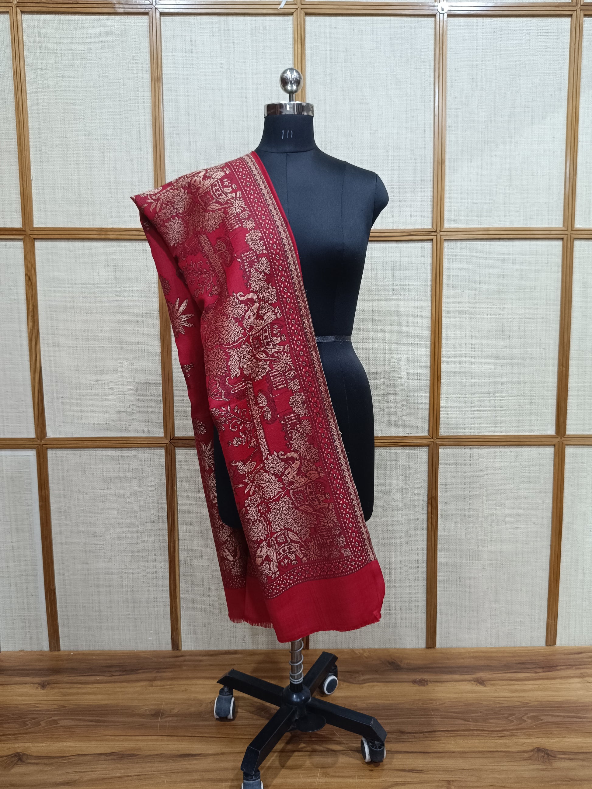 Pashloom red, hot pink, black, crimson red semi wool couple shawl set for wedding and festive gifting, product image 6