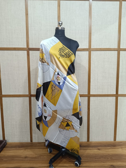Pashloom yellow, mid sea blue, blue, peach silk scarves for premium gifting, product image 1