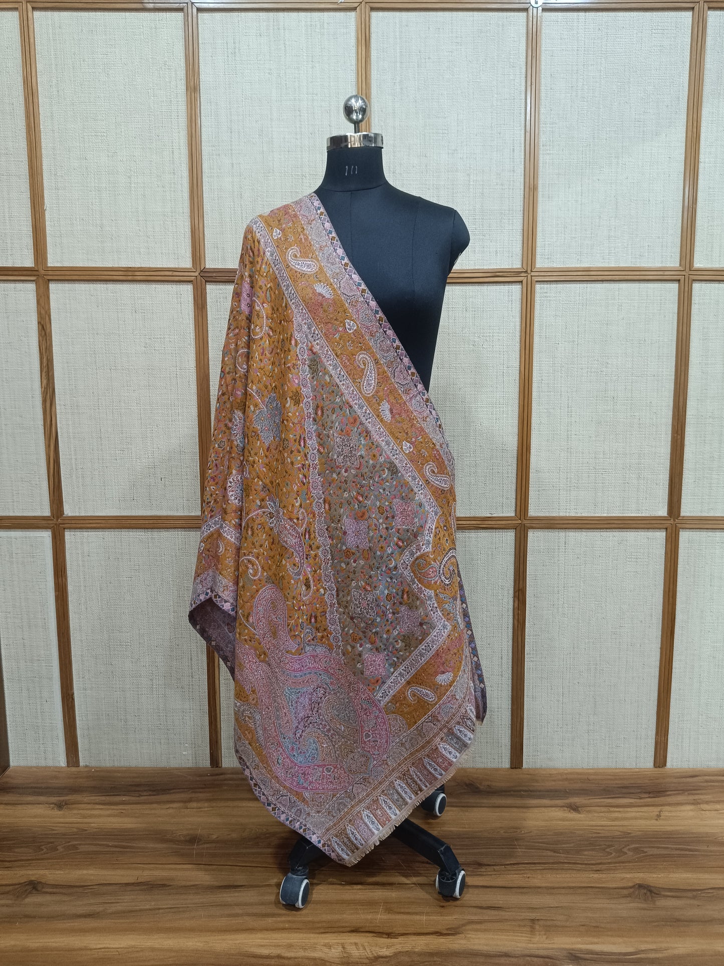 Pashloom multicolor, mustard, grey, white wool stole for wedding gifting, product image 2