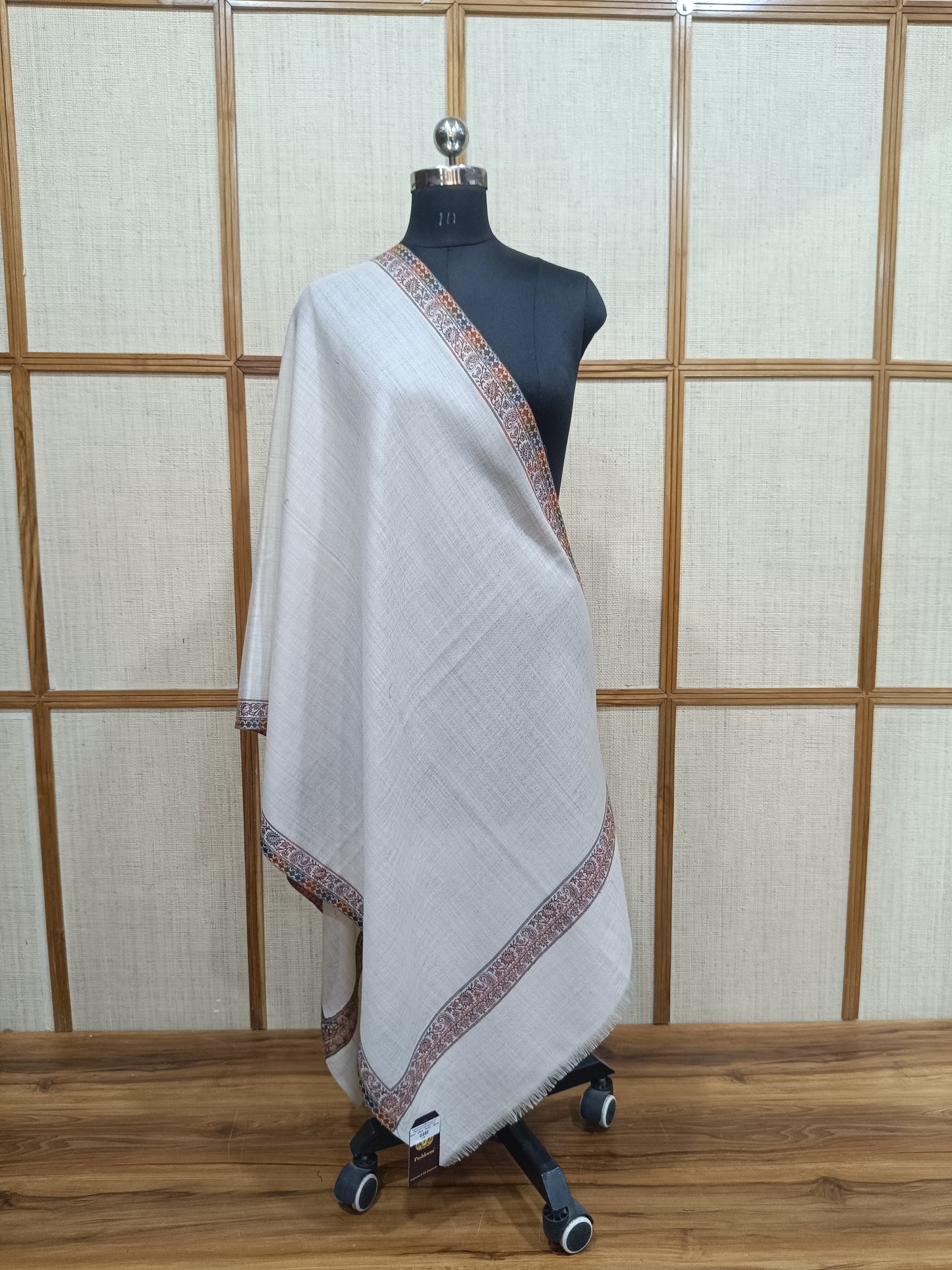 Pashloom silver, white, black semi wool couple stole set for wedding and festive gifting, product image 9