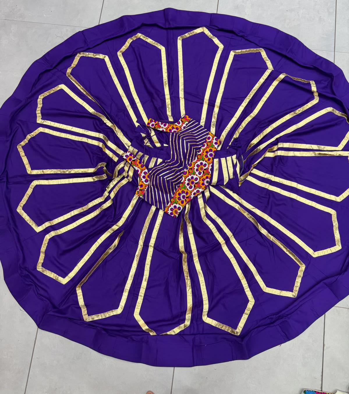 Pashloom Rayon Chaniya Choli Set – Kutch Work Cut Sleeves Blouse & Semi-Diamond Golden Work | 8-Meter Gher for Navratri Garba