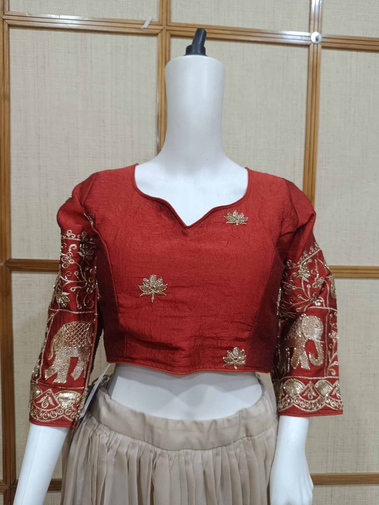 Pashloom reddish pink, gold silk blouse for wedding and festive gifting, product image 1