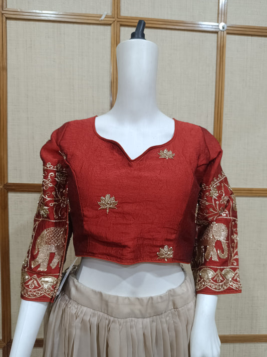 Pashloom reddish pink, gold silk blouse for wedding and festive gifting, product image 1