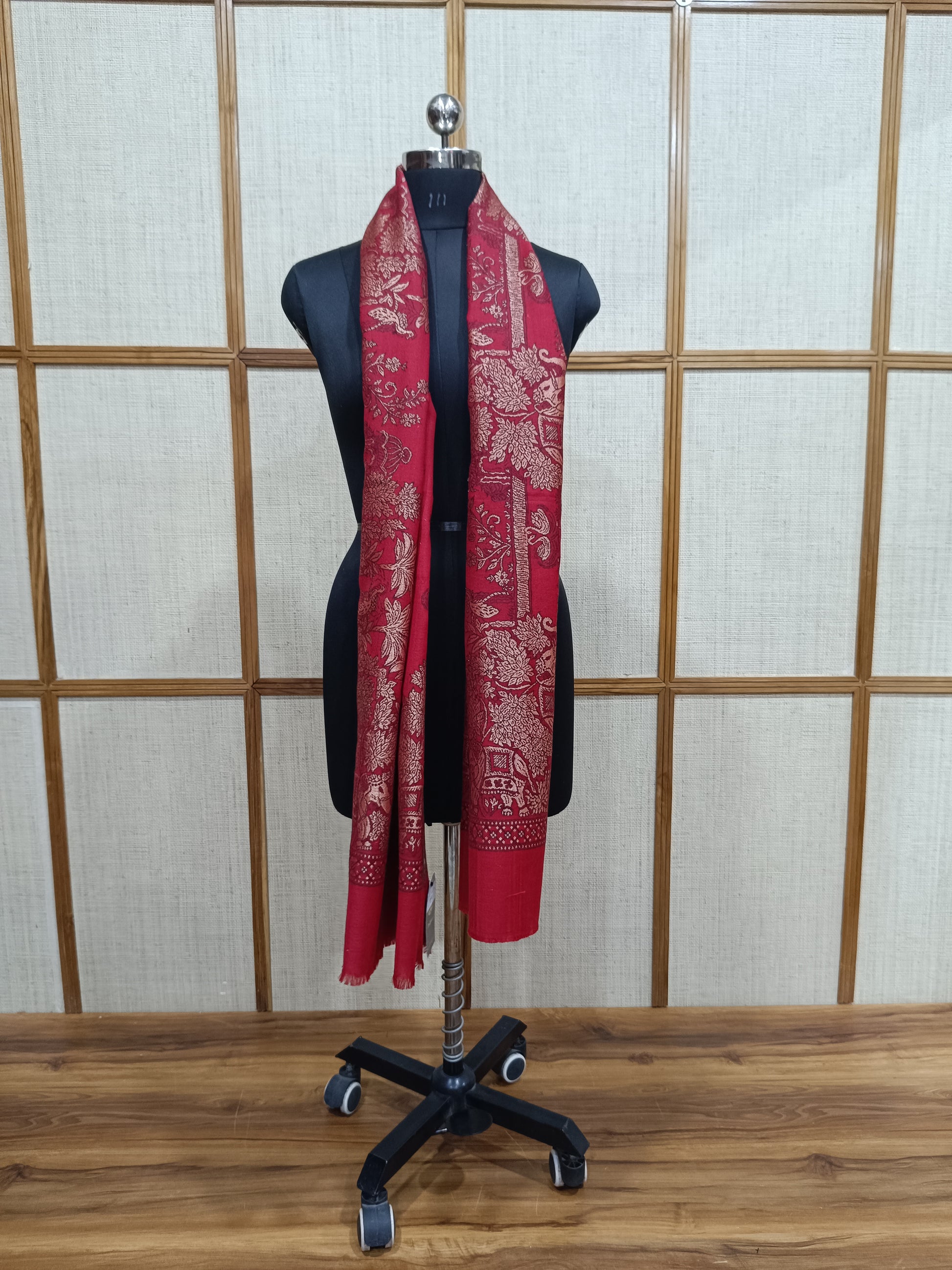 Pashloom red, hot pink, black, crimson red semi wool couple shawl set for wedding and festive gifting, product image 7