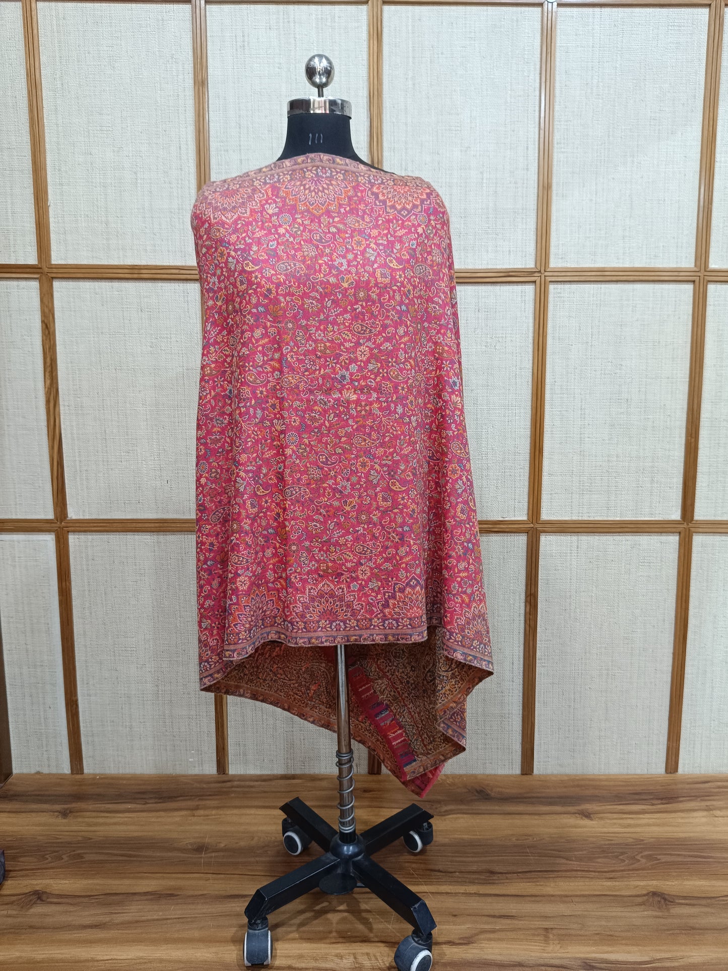 Pashloom hot pink, mustard semi wool couple stole set for wedding and festive gifting, product image 12