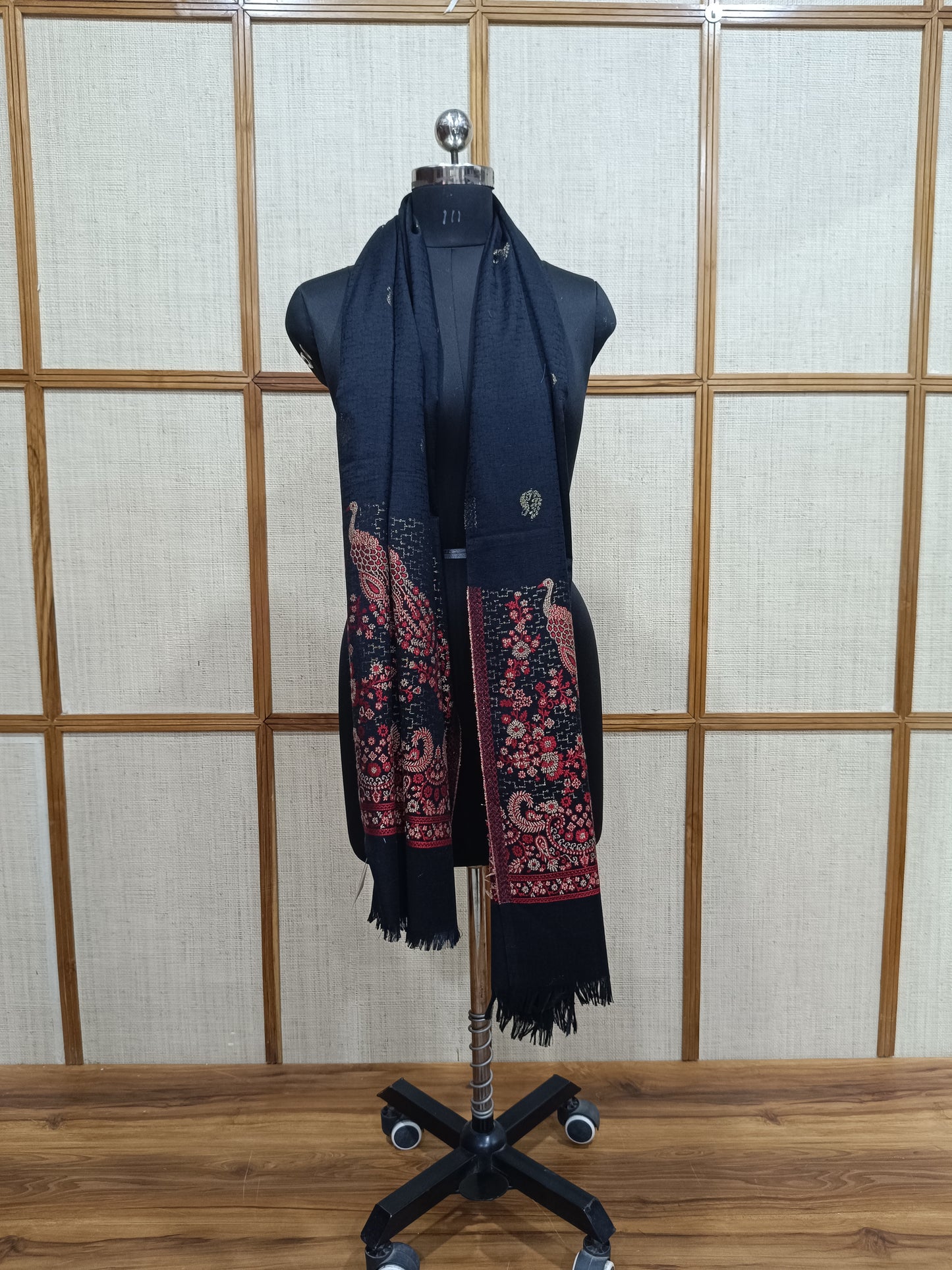 Pashloom black, red, gold wool stole for wedding and festive gifting, product image 3