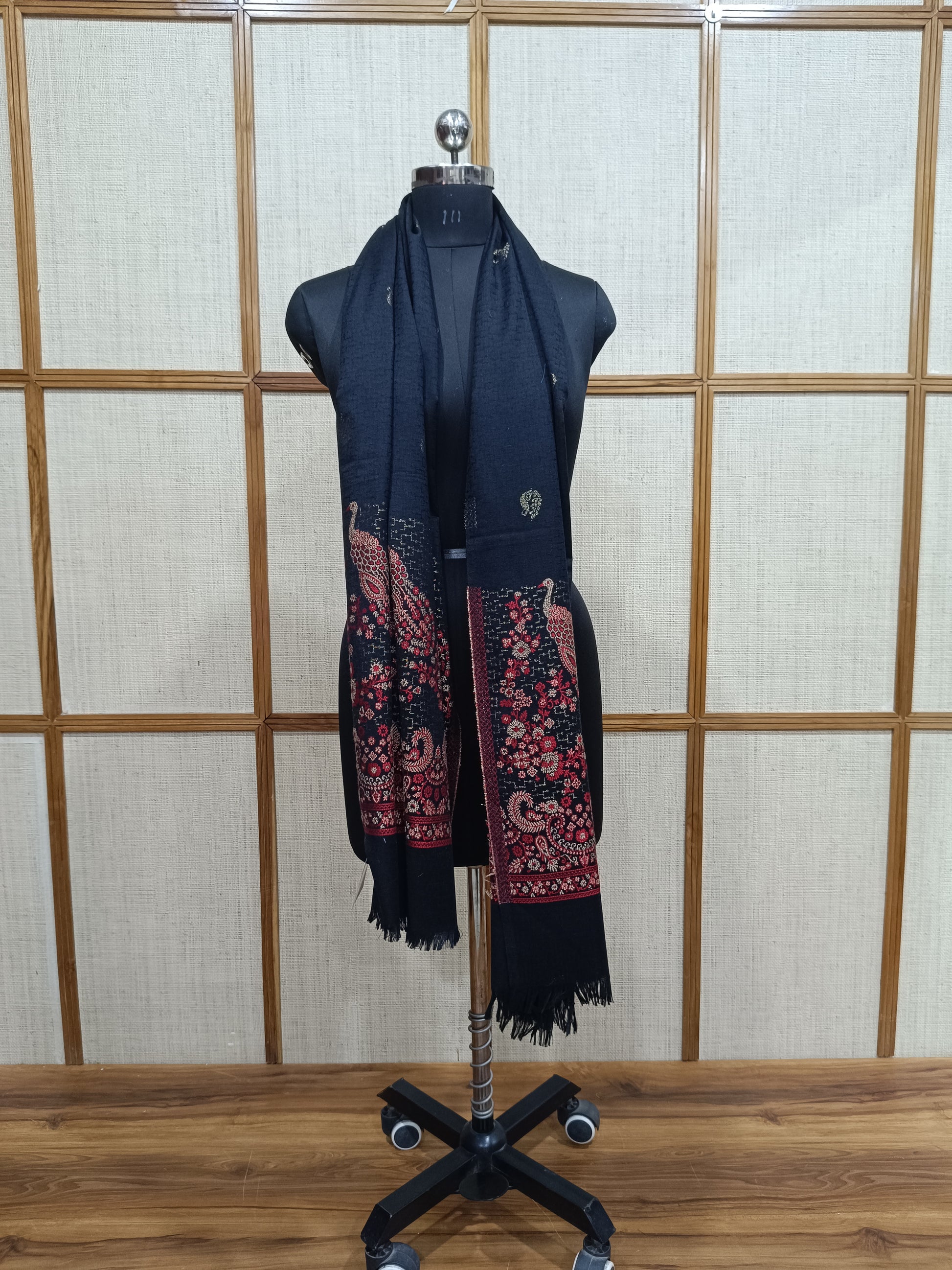 Pashloom black, red, gold wool stole for wedding and festive gifting, product image 3