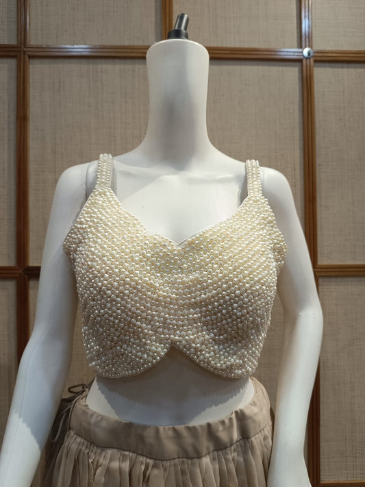 Pashloom white, red, gold premium fabric blouse for wedding and festive gifting, product image 1