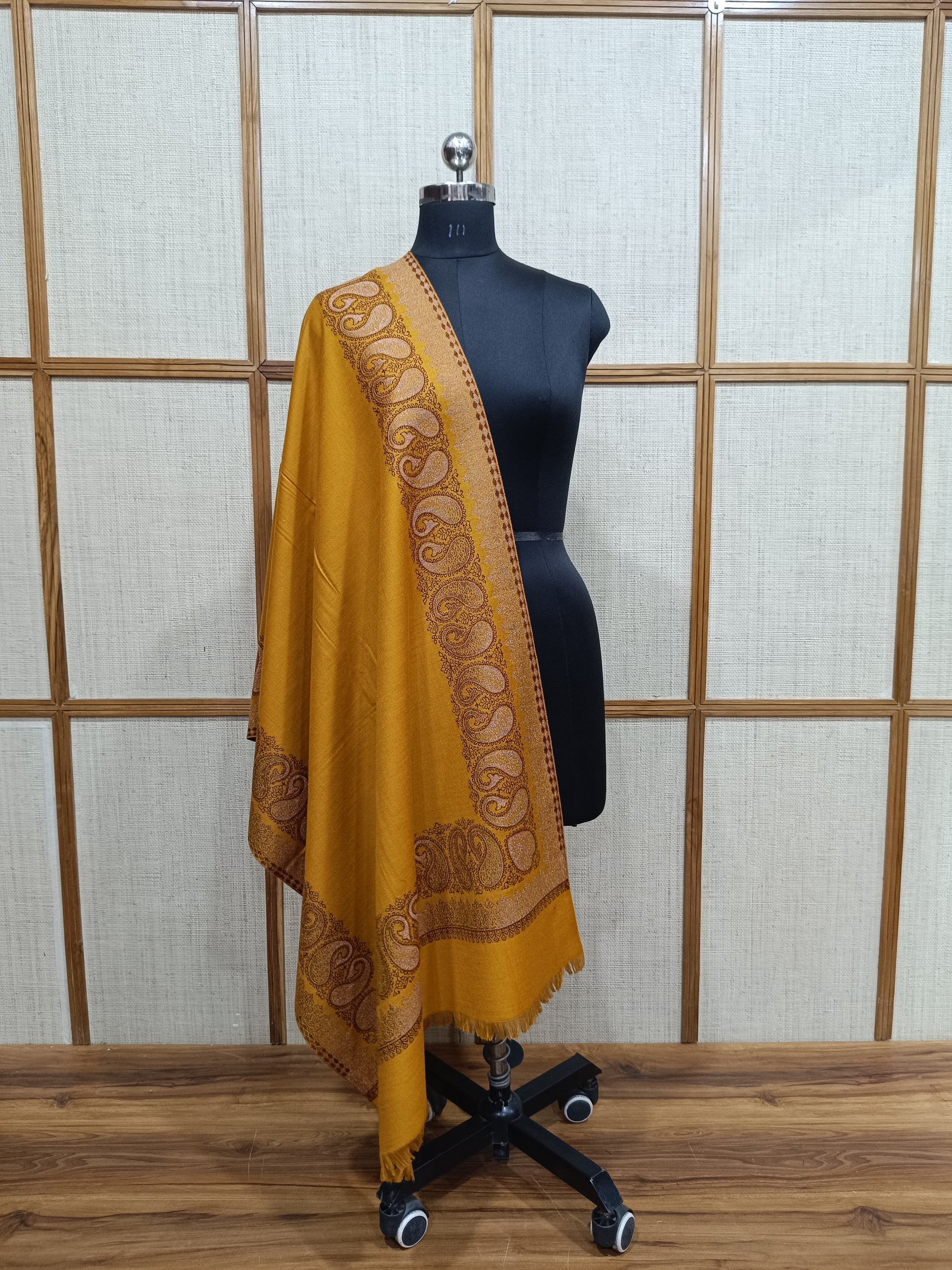 Pashloom mustard, yellow, gold wool stole for wedding and festive gifting, product image 1