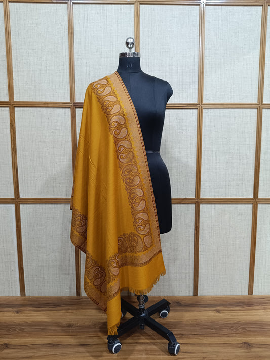 Pashloom mustard, yellow, gold wool stole for wedding and festive gifting, product image 1
