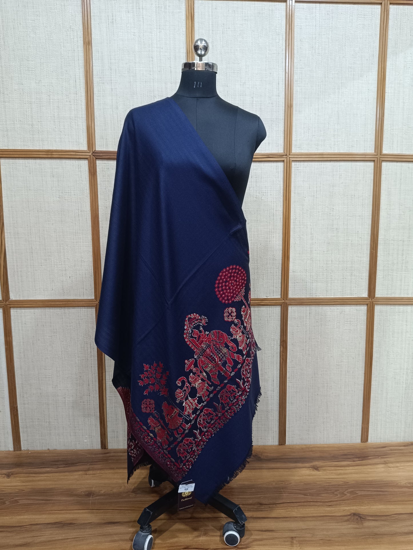 Pashloom royal blue, red, blue, gold wool stole for wedding and festive gifting, product image 5