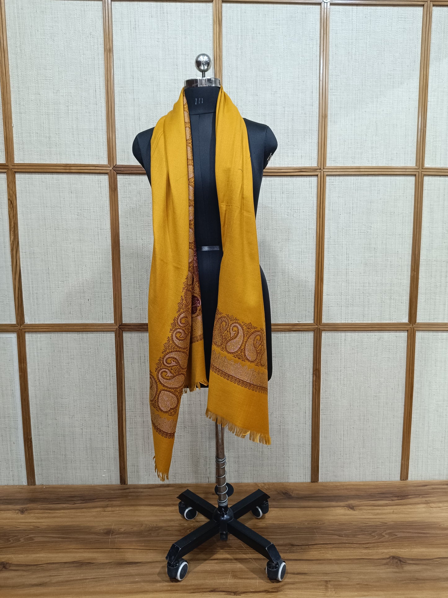 Pashloom mustard, yellow, gold wool stole for wedding and festive gifting, product image 2