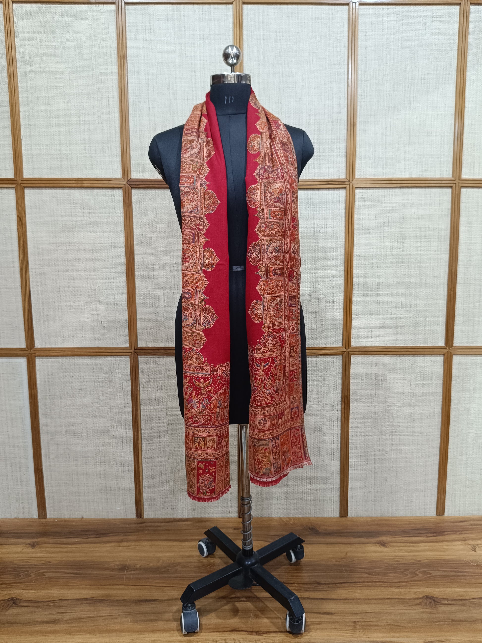Pashloom red, beige 1 semi wool couple shawl set for wedding and festive gifting, product image 9