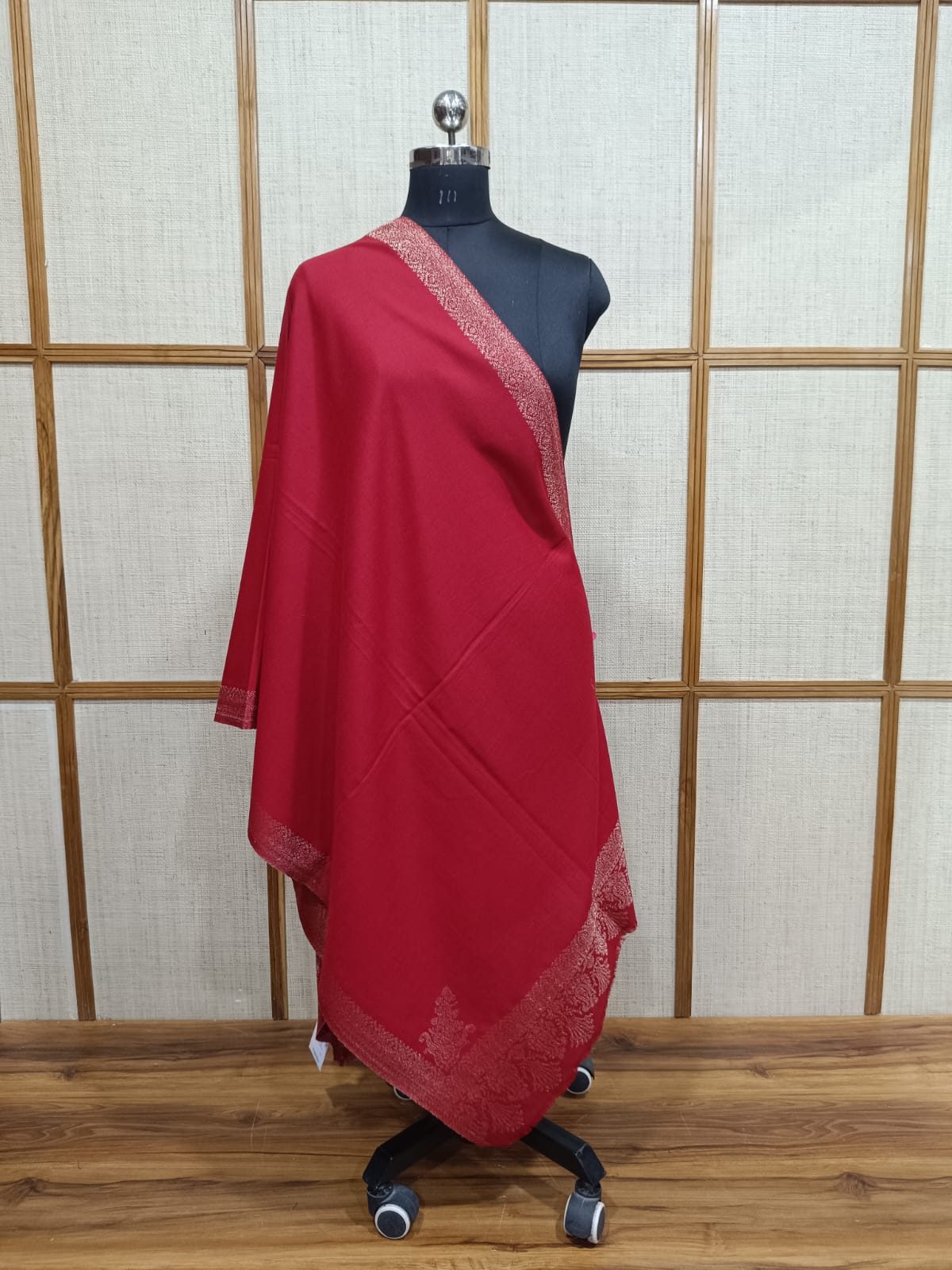 Pashloom red, mustard semi wool couple stole set for wedding and festive gifting, product image 9