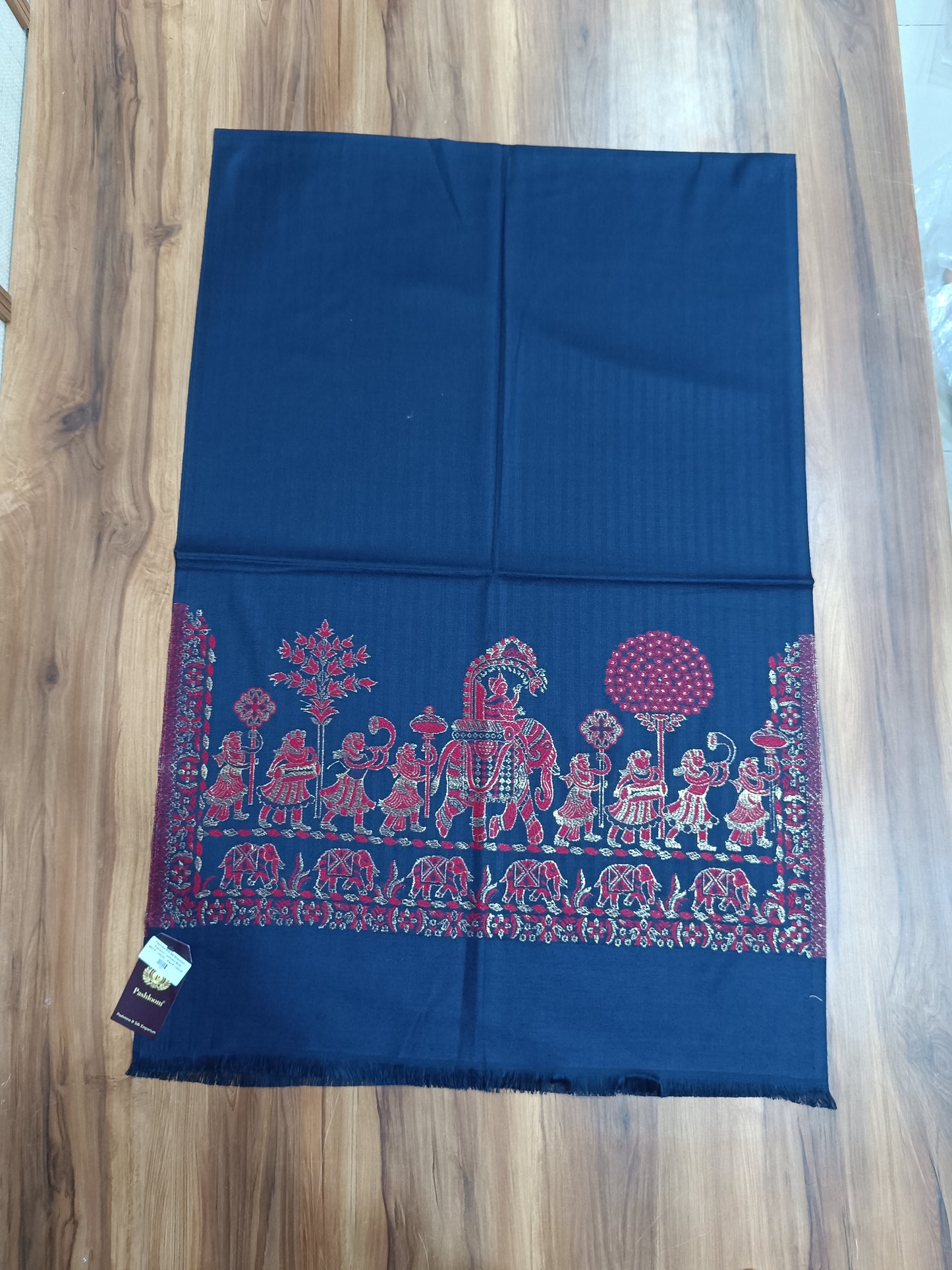 Pashloom royal blue, blue, red semi wool couple stole set for wedding and festive gifting, product image 12
