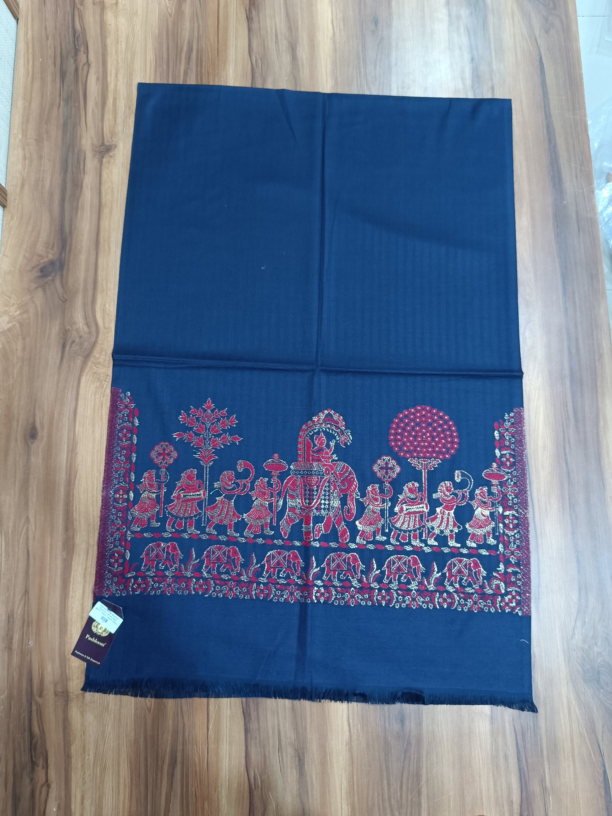 Pashloom royal blue, blue, red semi wool couple stole set for wedding and festive gifting, product image 12