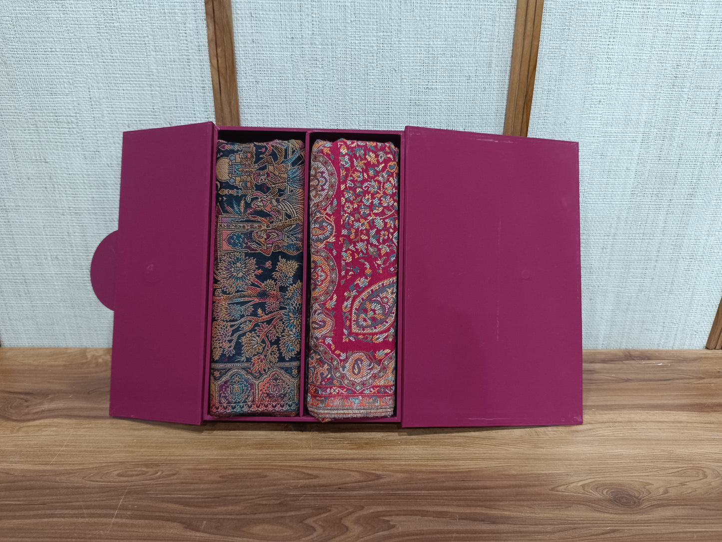 Pashloom red, black, cream semi wool couple shawl set for wedding and festive gifting, product image 5