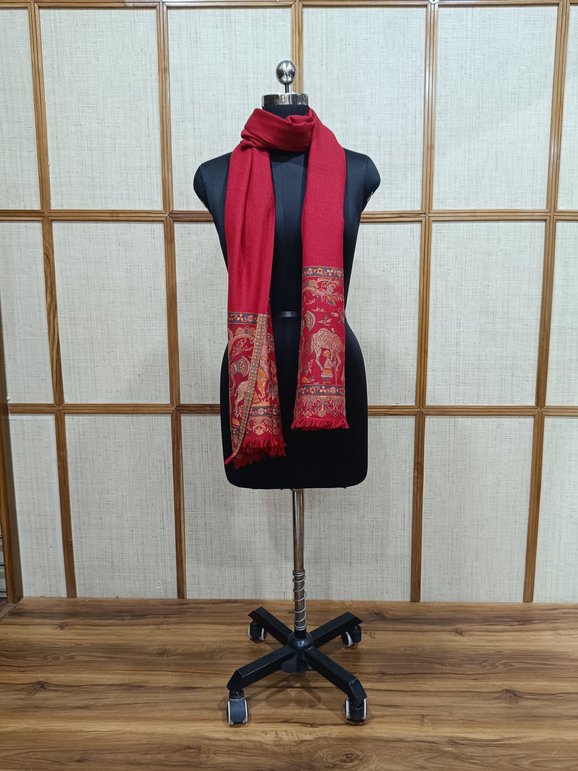 Pashloom red, beige 1, beige semi wool couple shawl set for wedding and festive gifting, product image 9