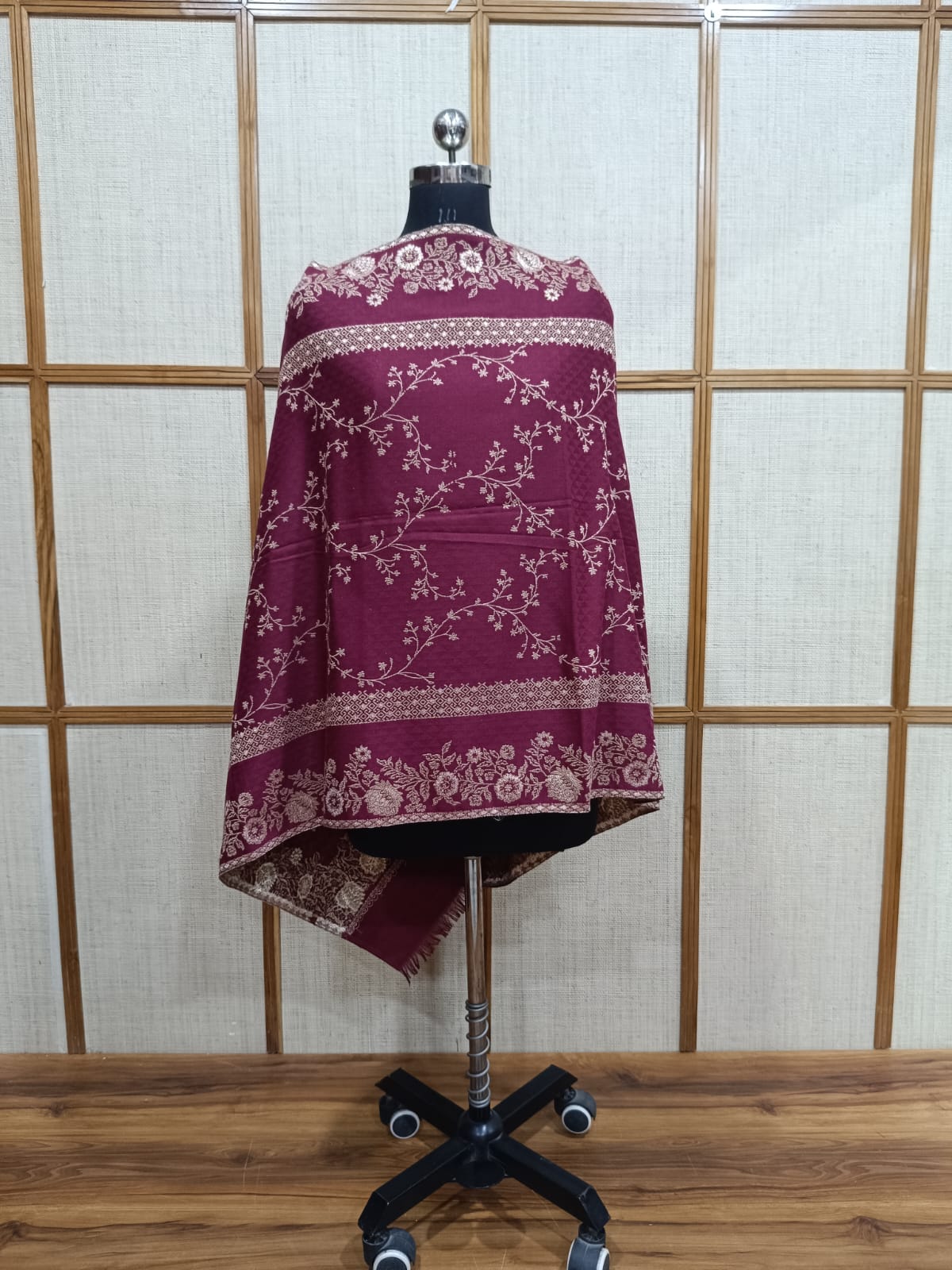 Pashloom hot pink, red, wine, grey semi wool couple stole set for wedding and festive gifting, product image 9