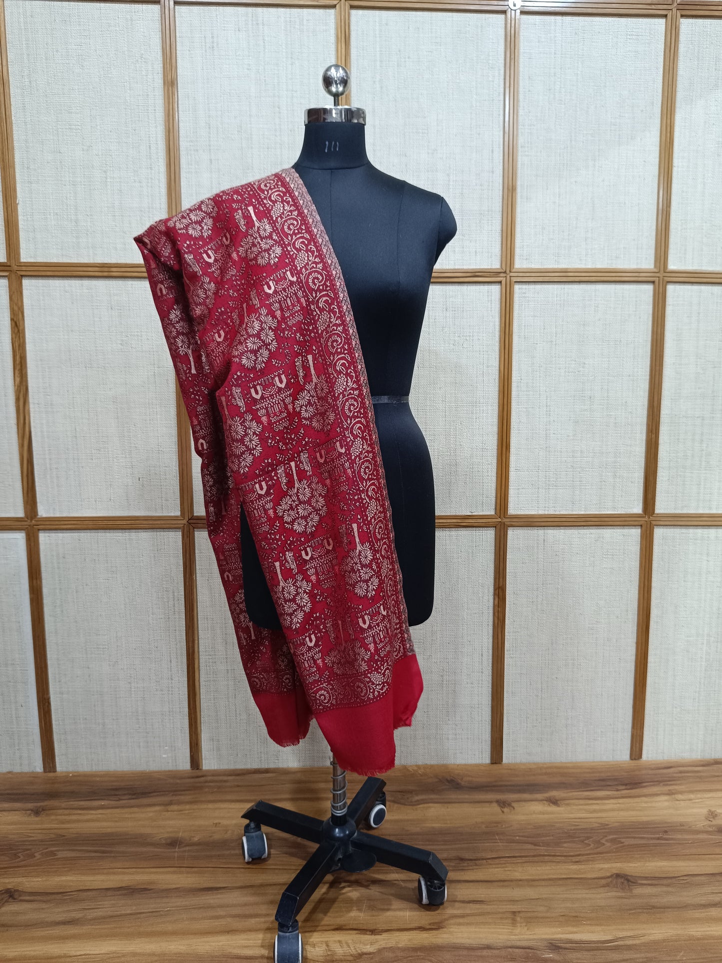 Pashloom red, mustard, yellow, black semi wool couple shawl set for wedding and festive gifting, product image 9