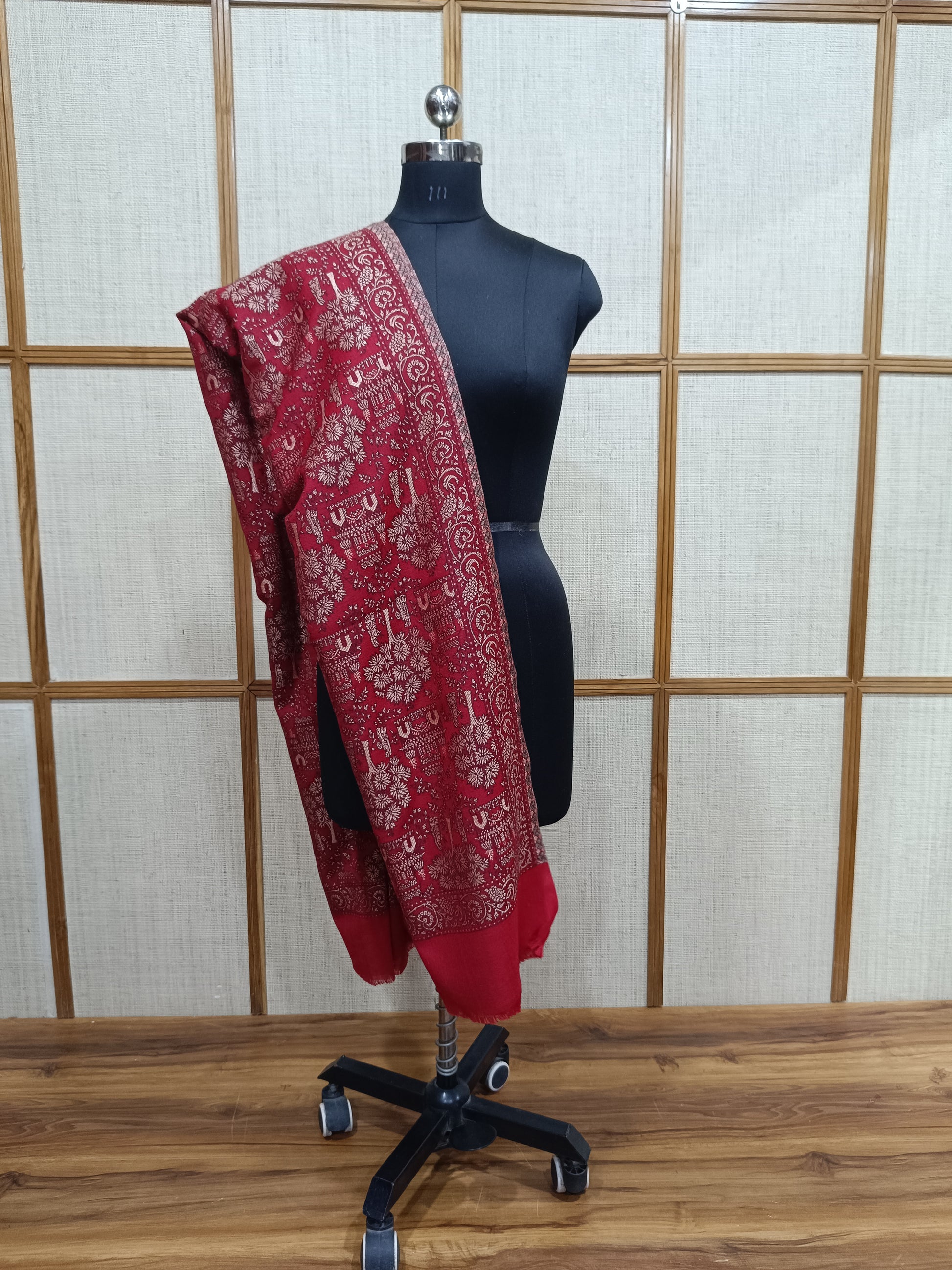 Pashloom red, mustard, yellow, black semi wool couple shawl set for wedding and festive gifting, product image 9