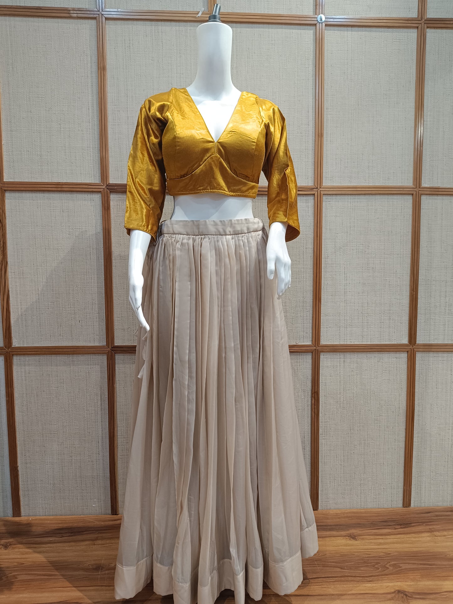 Pashloom™ Mustard Silk-Satin Blouse | Full Sleeves & Deep V-Neck