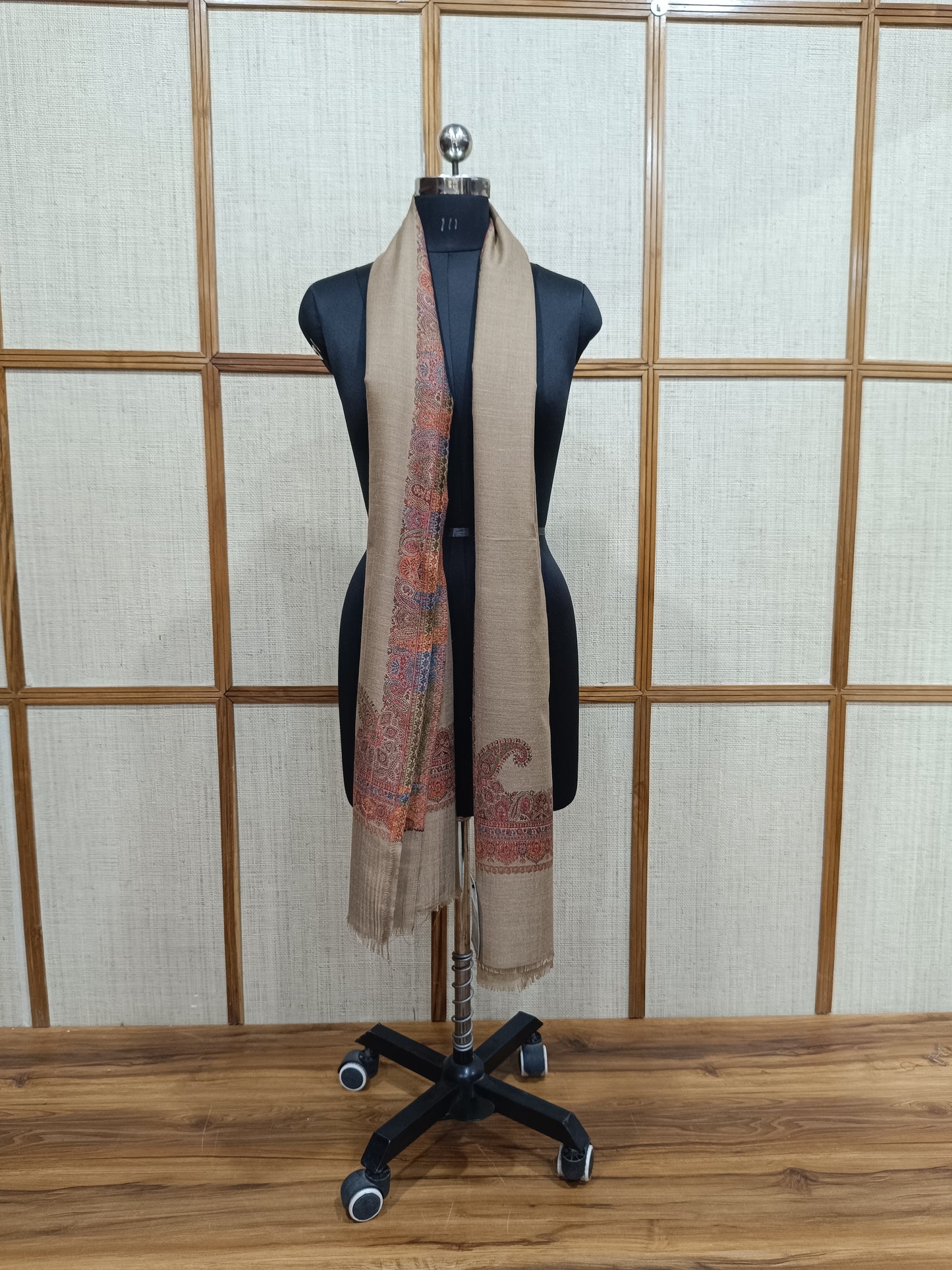 Pashloom red, beige 1, beige semi wool couple shawl set for wedding and festive gifting, product image 3