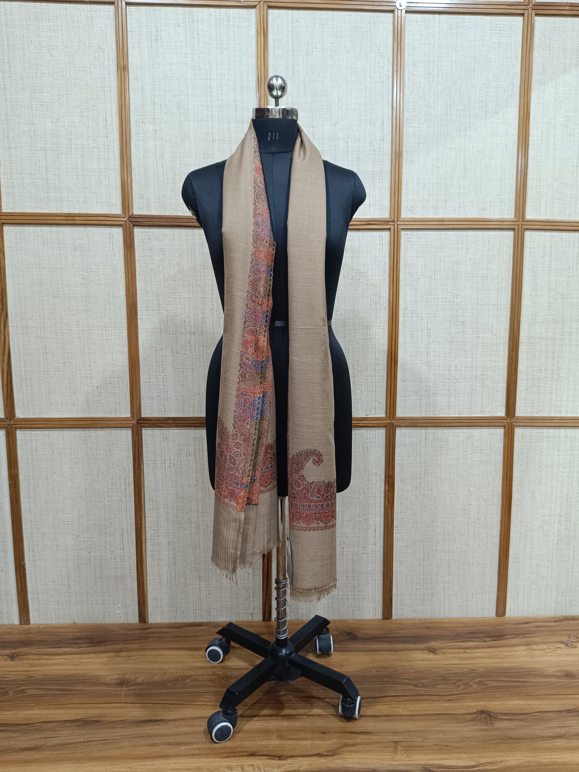 Pashloom red, beige 1, beige semi wool couple shawl set for wedding and festive gifting, product image 3