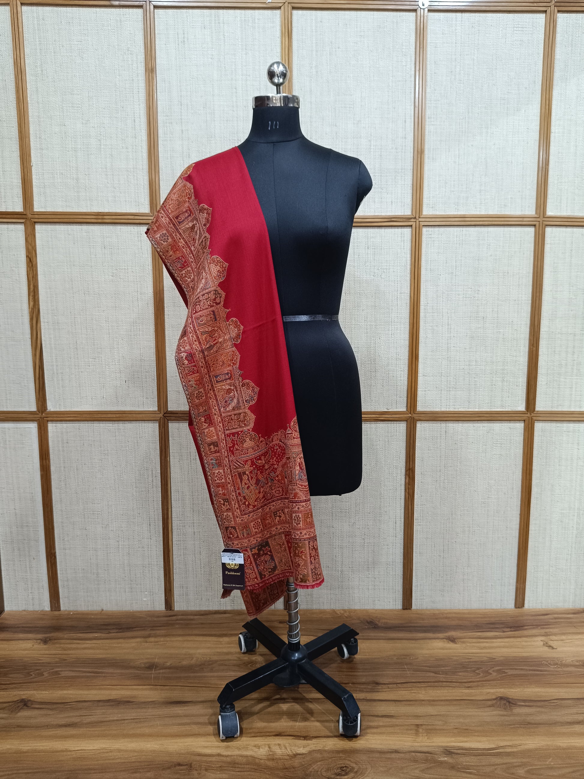 Pashloom red, beige 1 semi wool couple shawl set for wedding and festive gifting, product image 2