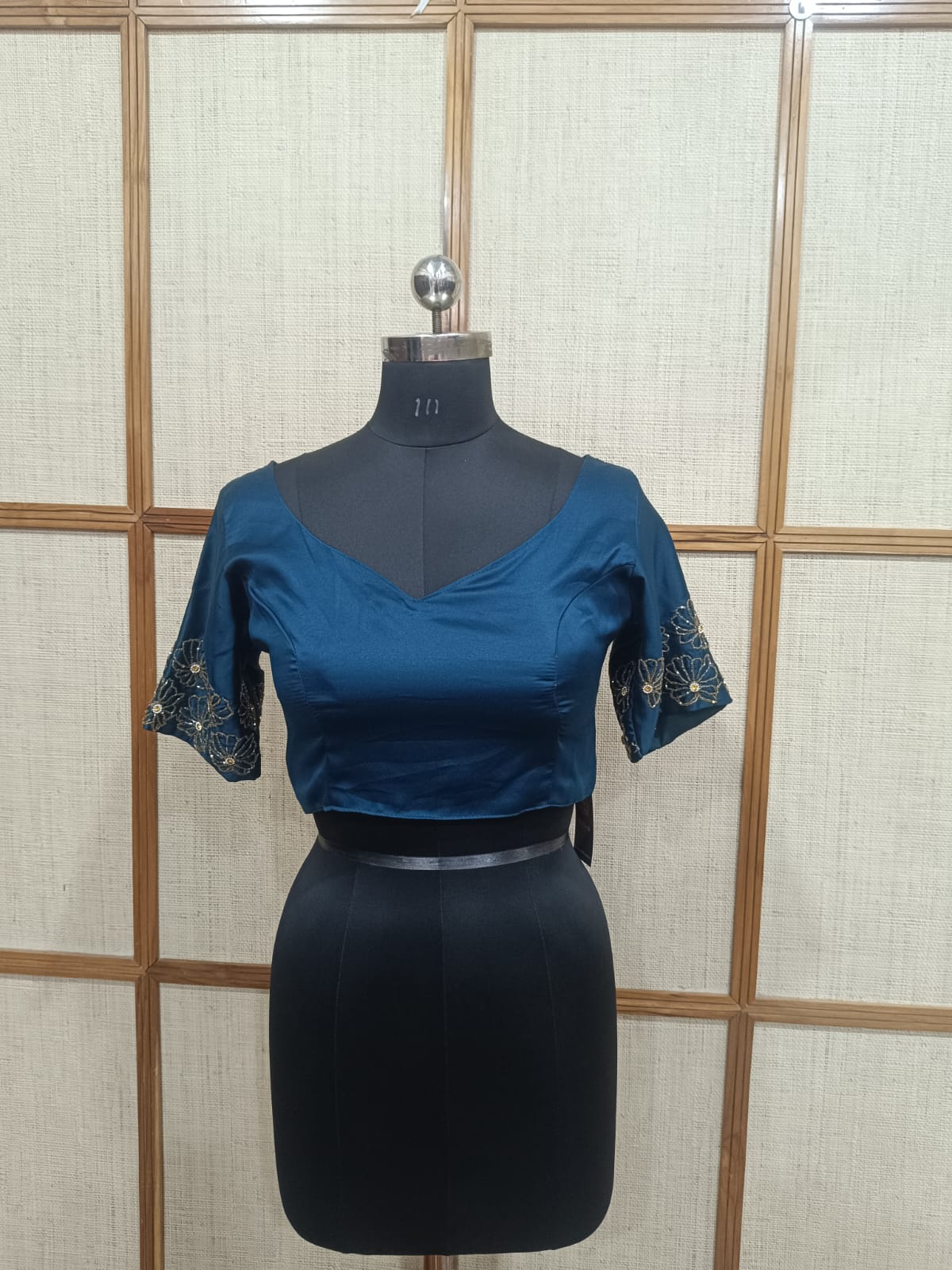 Pashloom mid sea blue, royal blue, blue, red silk blouse for wedding and festive gifting, product image 1