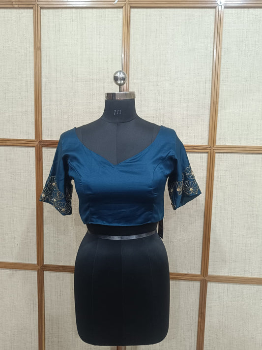 Pashloom mid sea blue, royal blue, blue, red silk blouse for wedding and festive gifting, product image 1