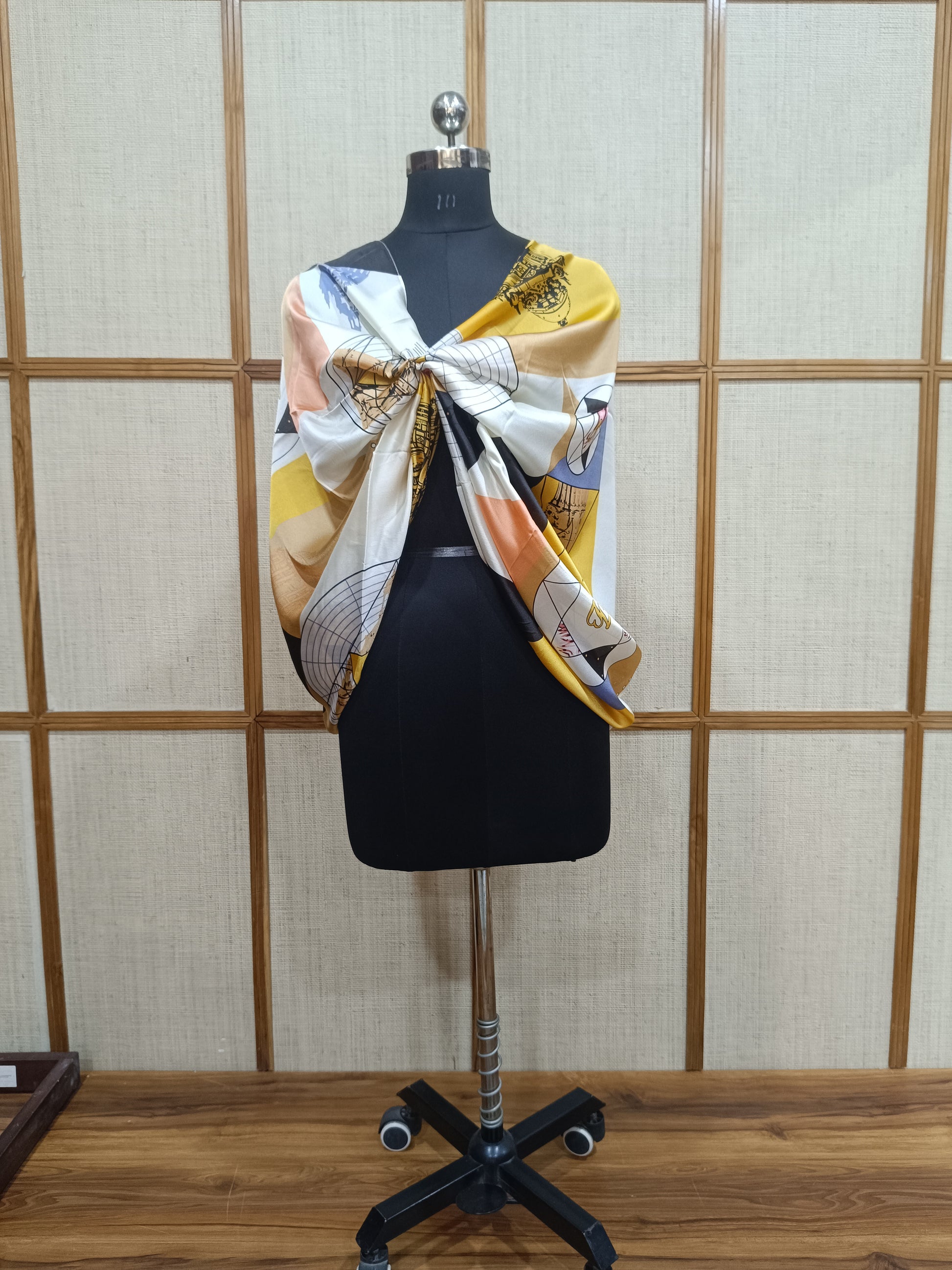 Pashloom yellow, mid sea blue, blue, peach silk scarves for premium gifting, product image 4