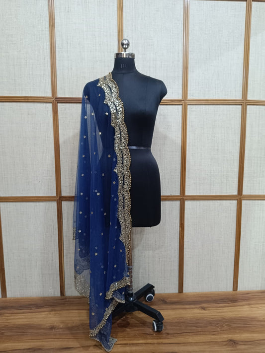 Pashloom Festive Glam Net Dupatta Framed with Golden Pearl Cutwork & Zari Lace