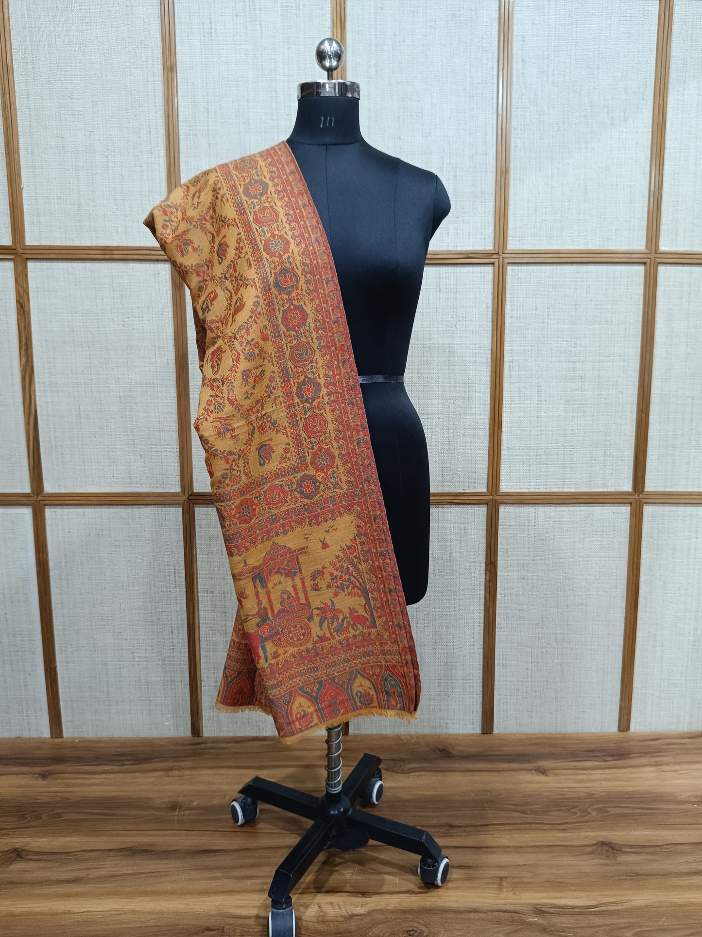 Pashloom red, mustard, yellow, black semi wool couple shawl set for wedding and festive gifting, product image 6
