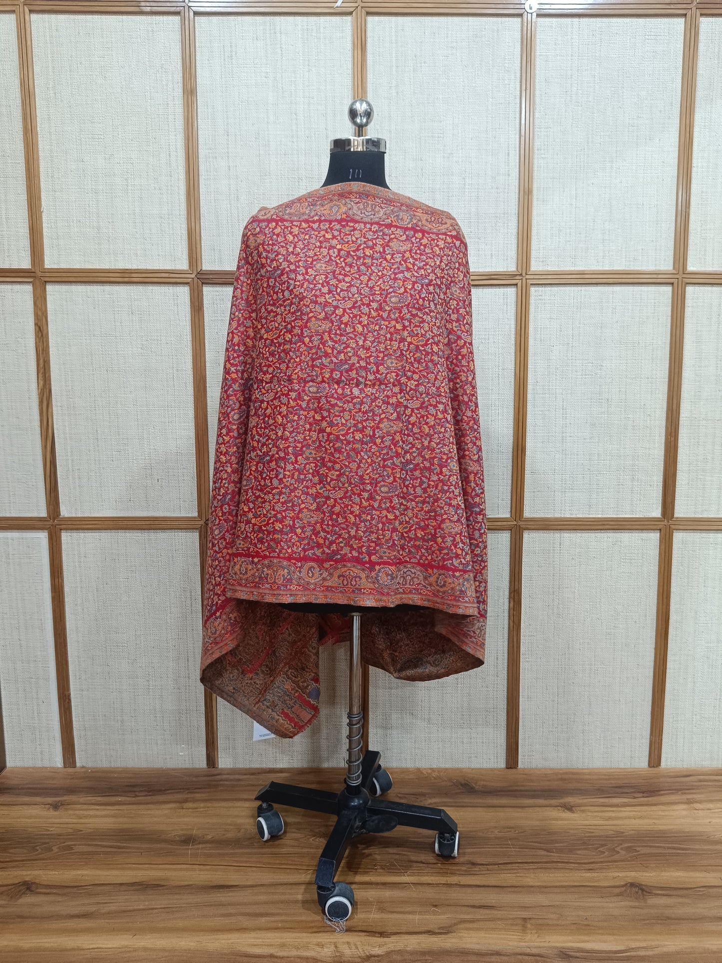 Wedding Red Kaani Weave Wool Stole – Traditional Floral Paisley | Pashloom™