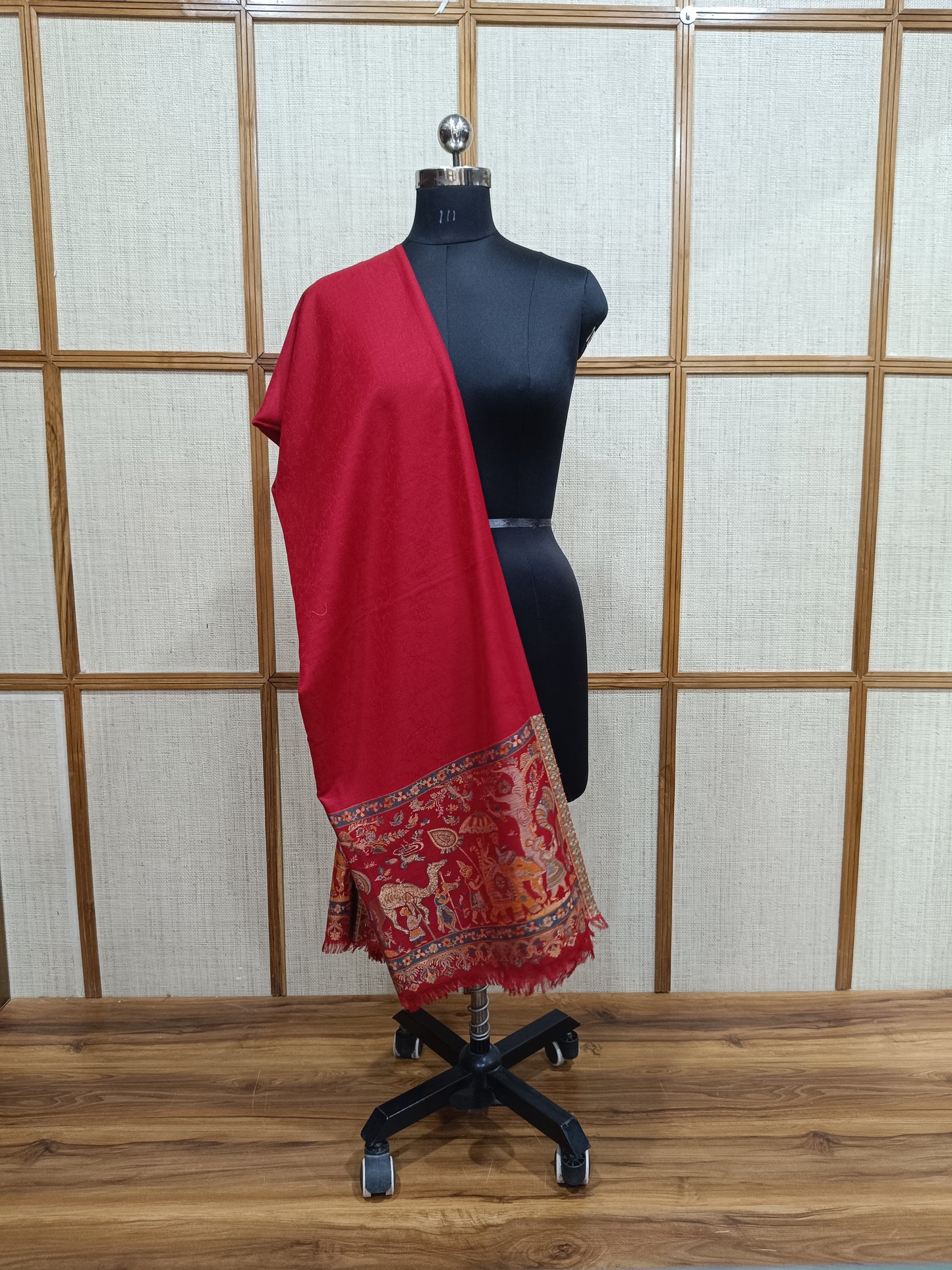 Pashloom red, beige 1, beige semi wool couple shawl set for wedding and festive gifting, product image 4