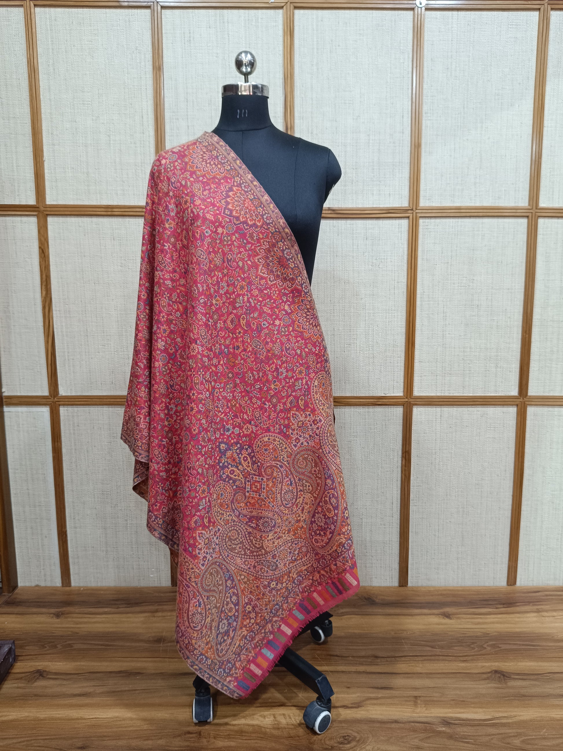 Pashloom hot pink, mustard semi wool couple stole set for wedding and festive gifting, product image 10