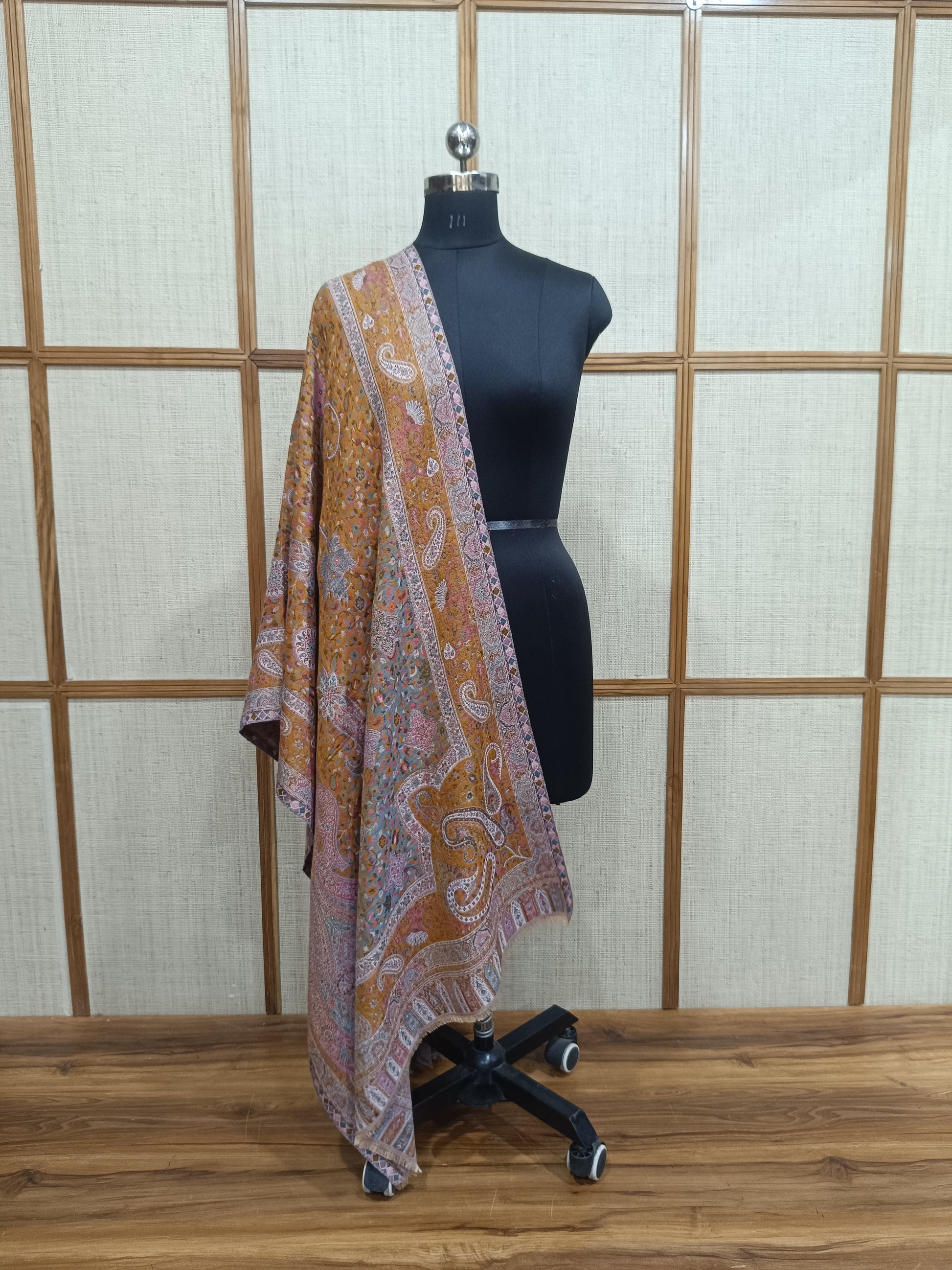 Pashloom multicolor, mustard, grey, white wool stole for wedding gifting, product image 4