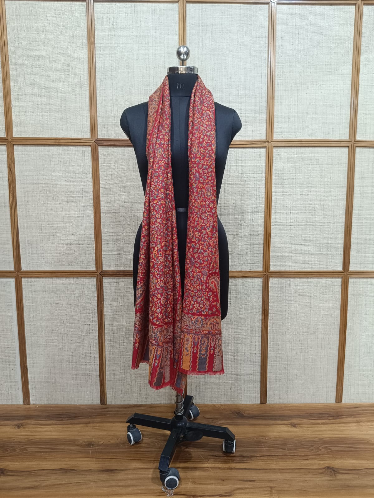 Pashloom mustard, red semi wool couple stole set for wedding and festive gifting, product image 10