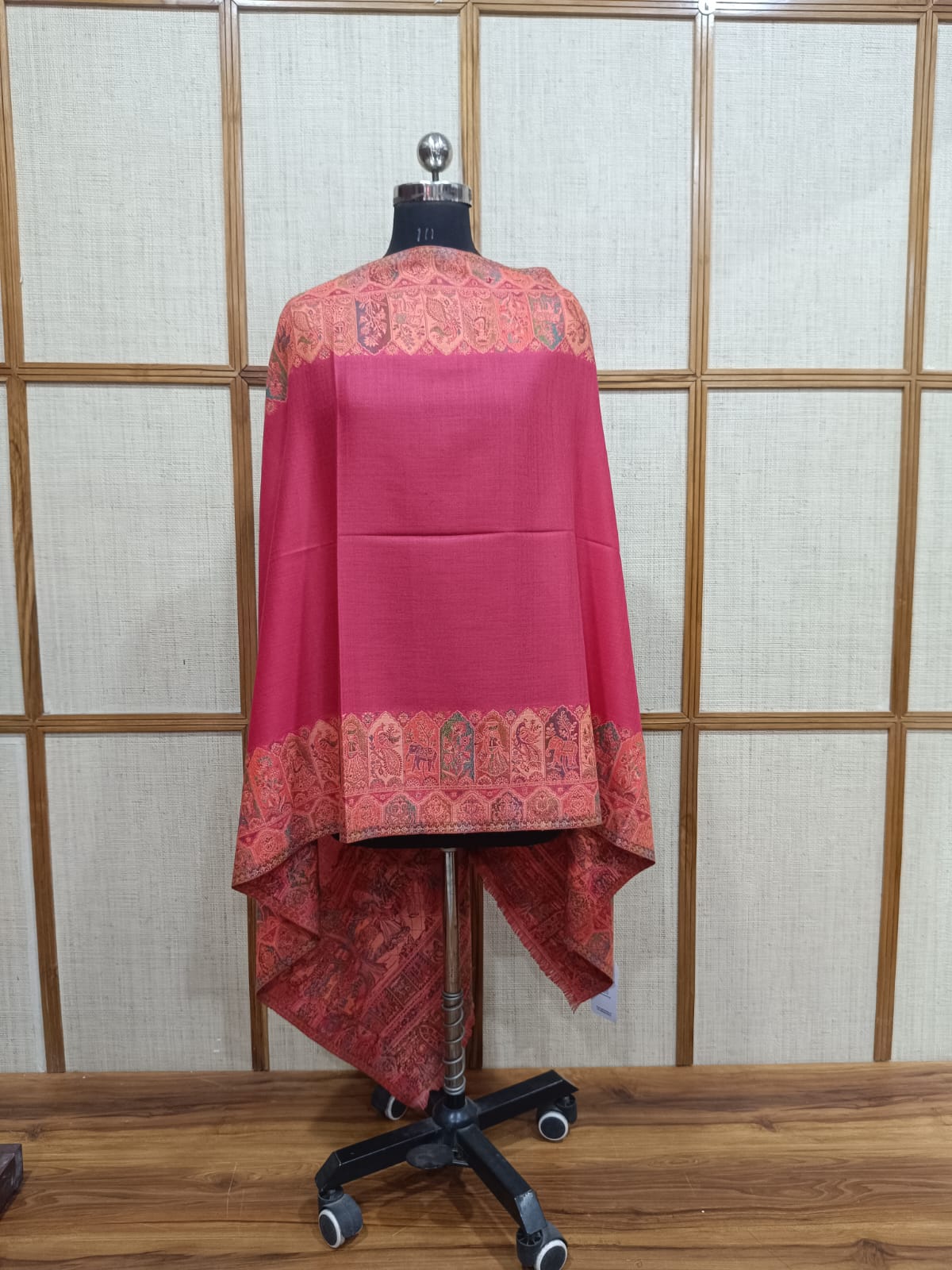 Pashloom hot pink, red semi wool couple stole set for wedding and festive gifting, product image 6