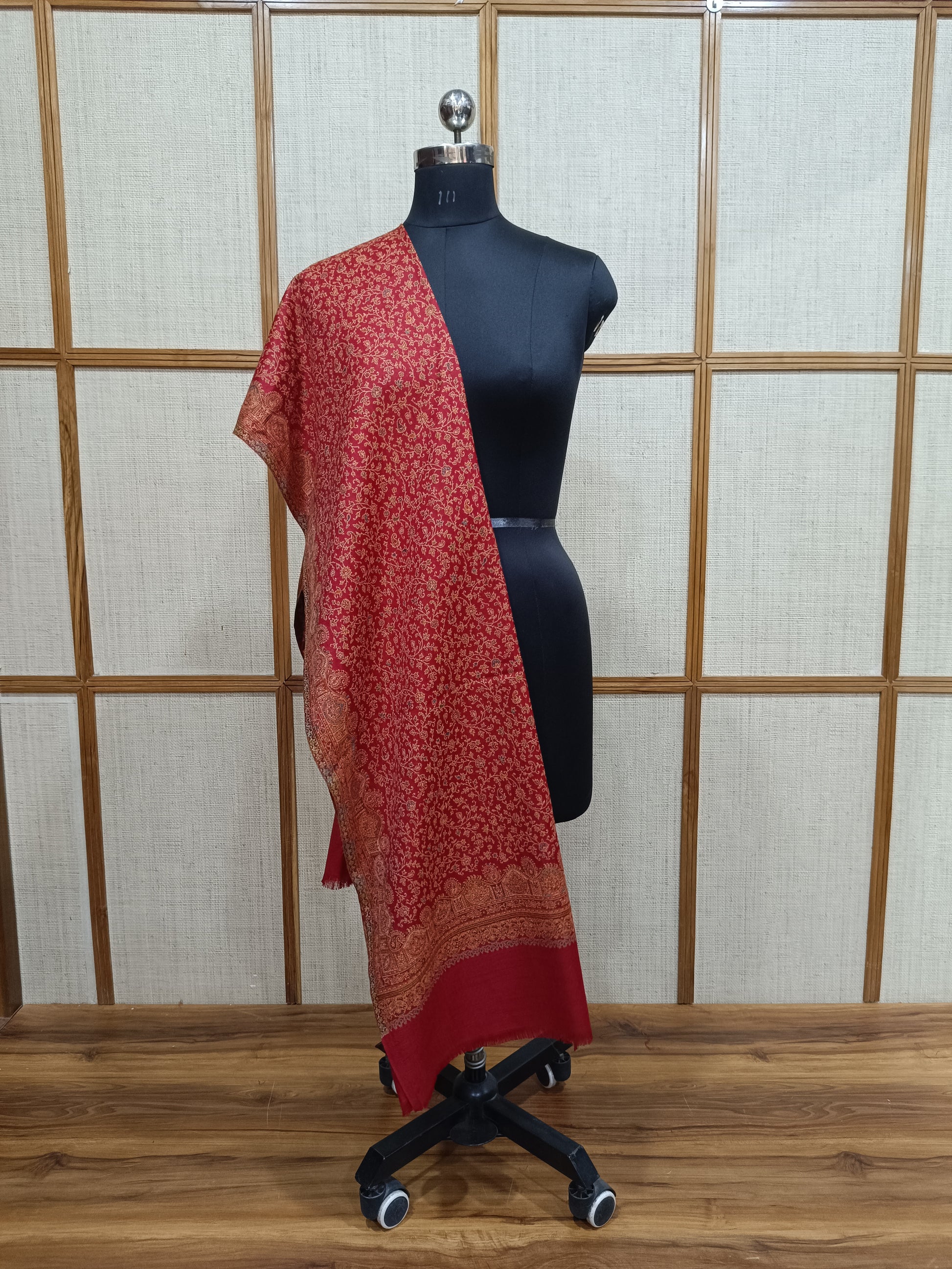 Pashloom red, beige 1, black, cream semi wool couple shawl set for wedding and festive gifting, product image 9
