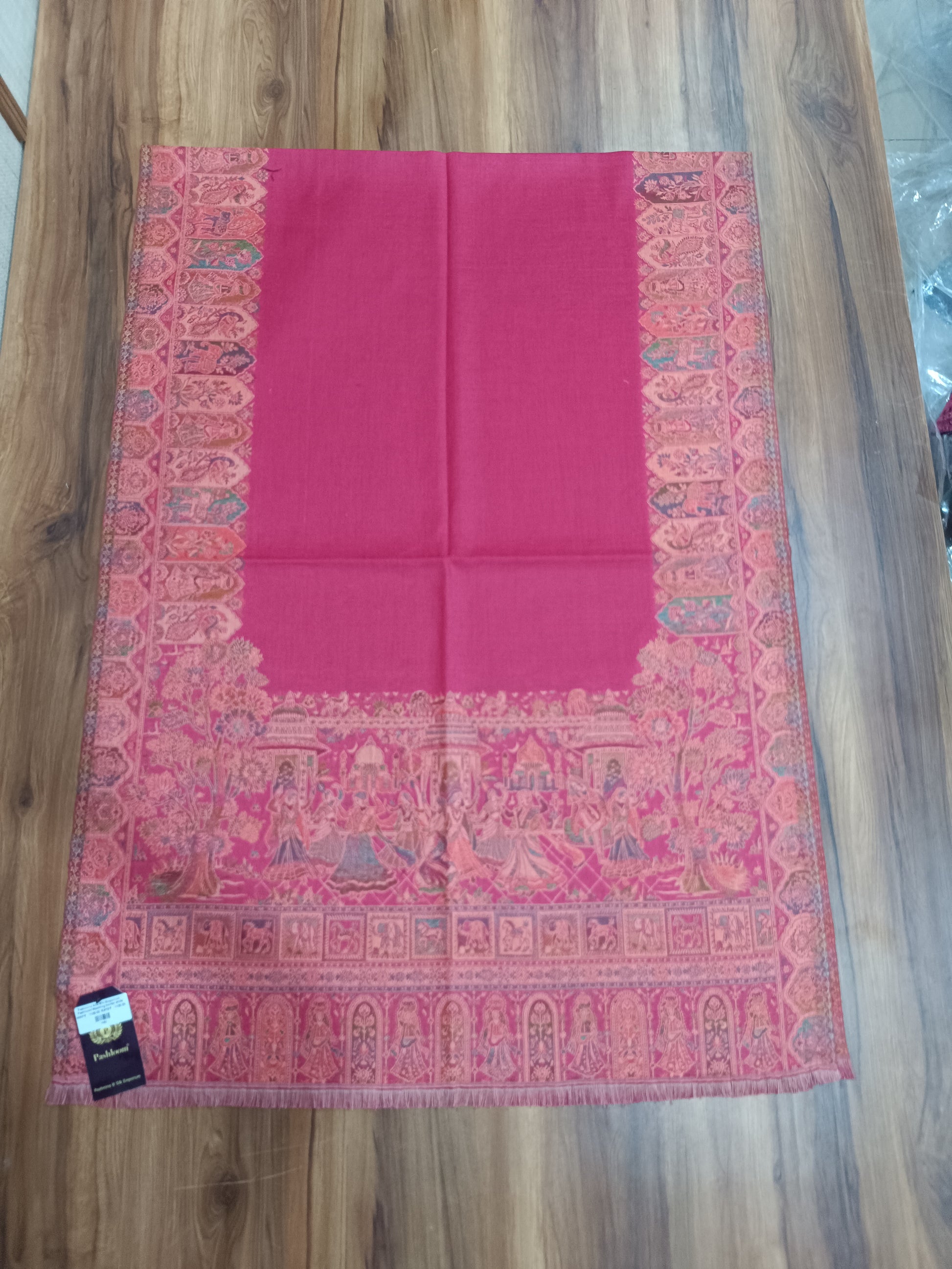 Pashloom hot pink, red semi wool couple stole set for wedding and festive gifting, product image 11