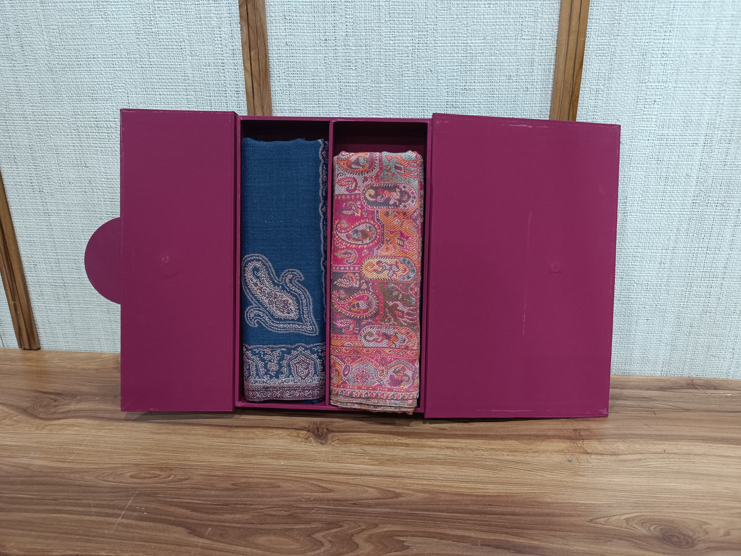 Pashloom blue, grey, hot pink, pink wool couple shawl set for wedding and festive gifting, product image 2
