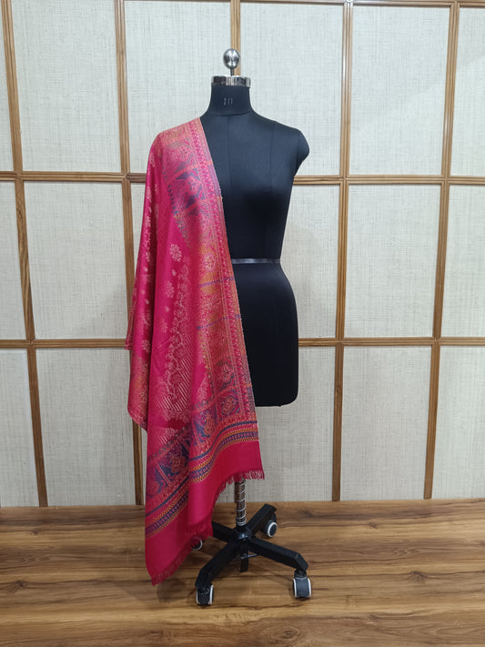 Pashloom white, reddish pink, hot pink, fuchsia pink wool stole for wedding and festive gifting, product image 1