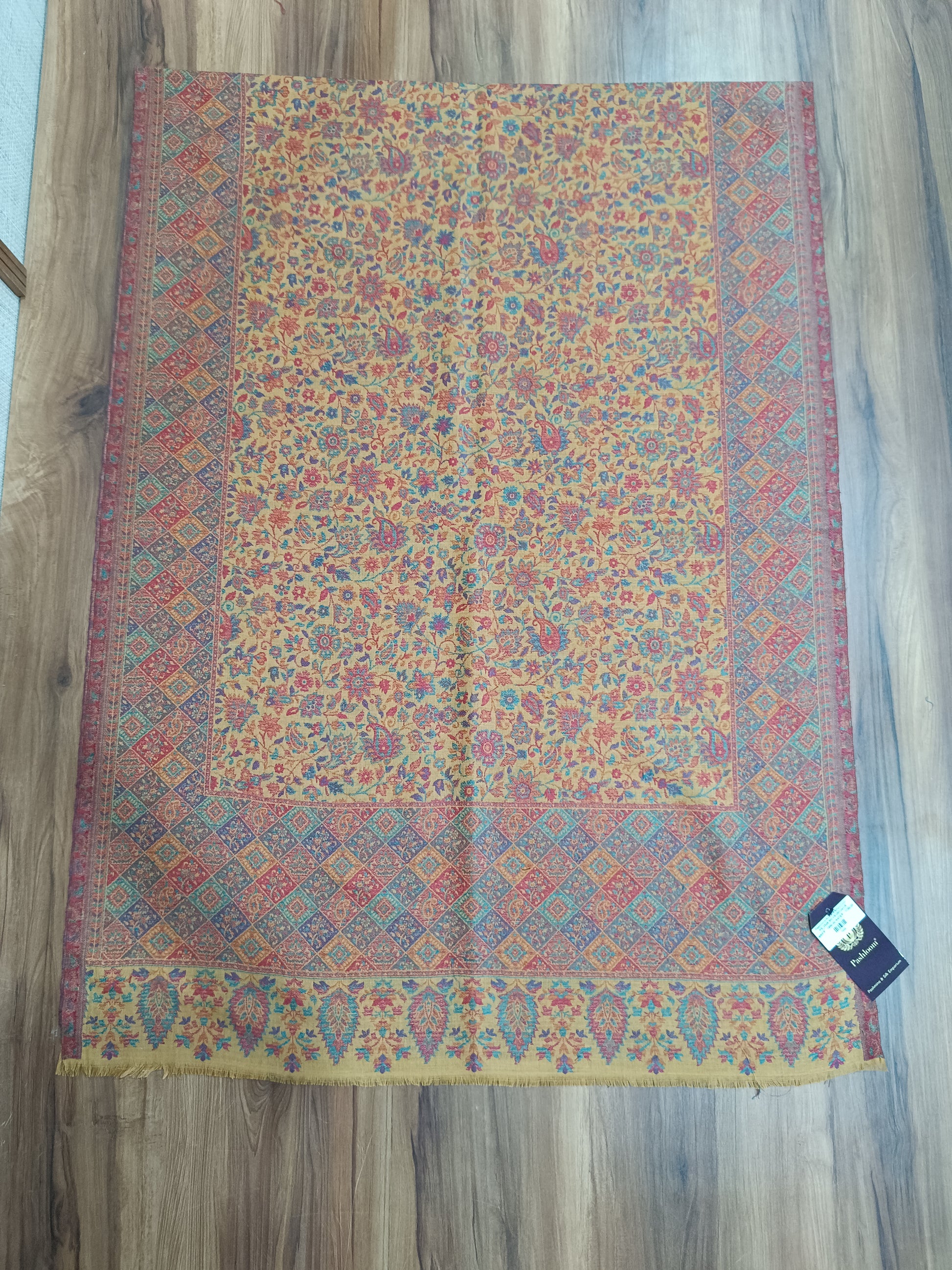 Pashloom red, mustard semi wool couple stole set for wedding and festive gifting, product image 12